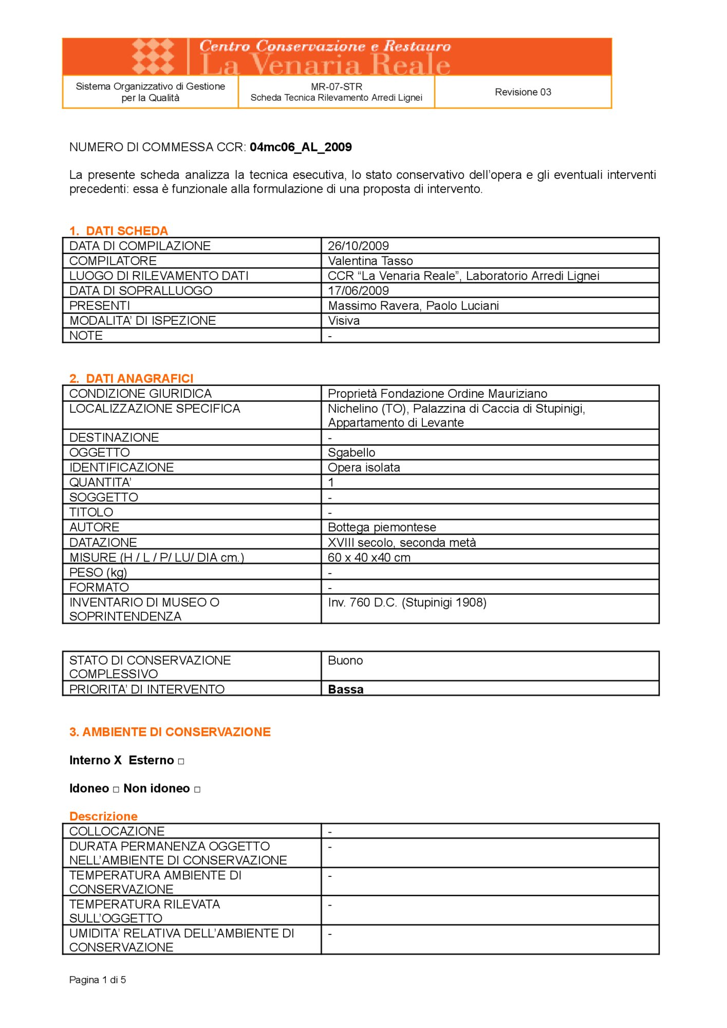 Detection data sheet