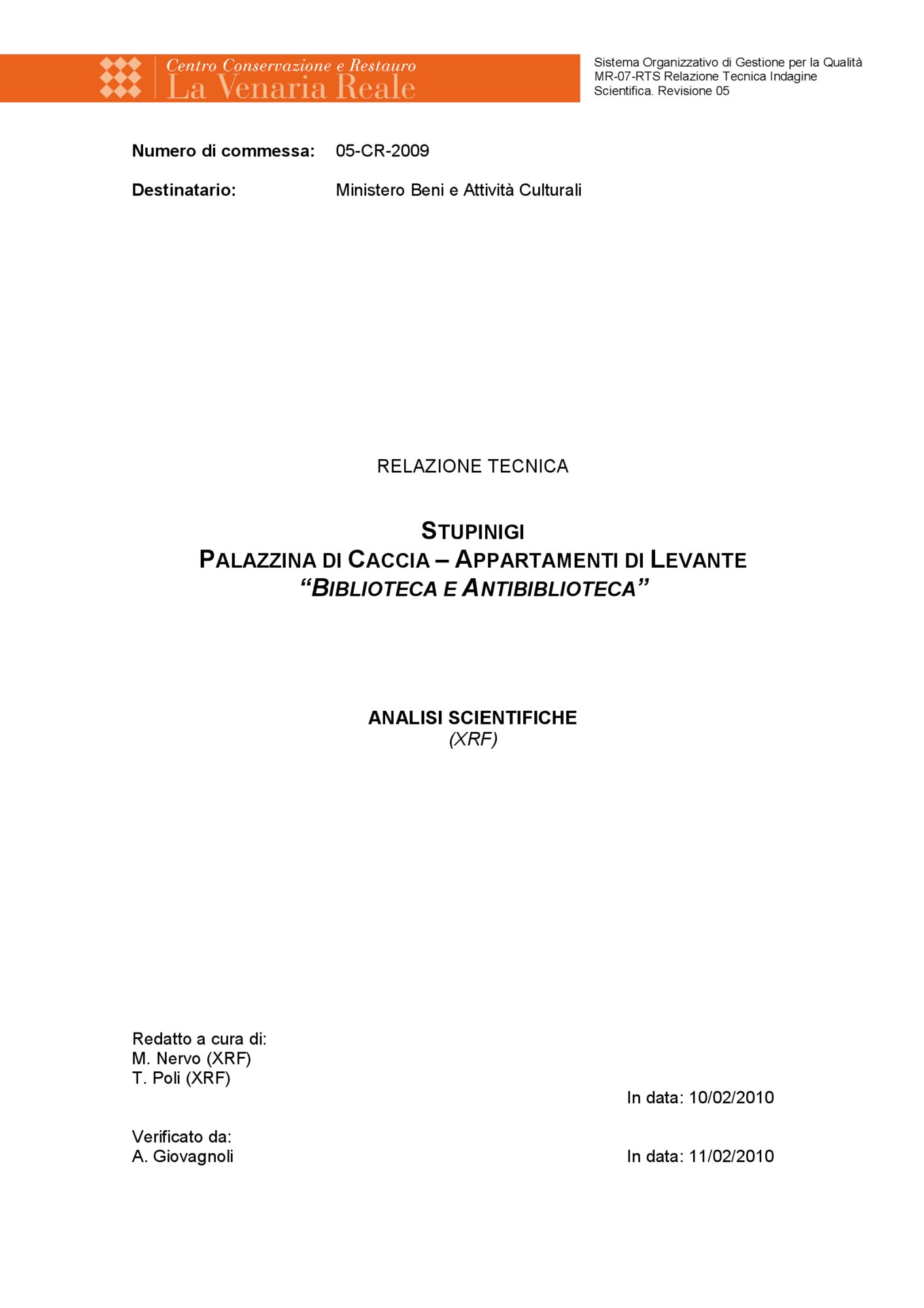 Relazione indagini scientifiche