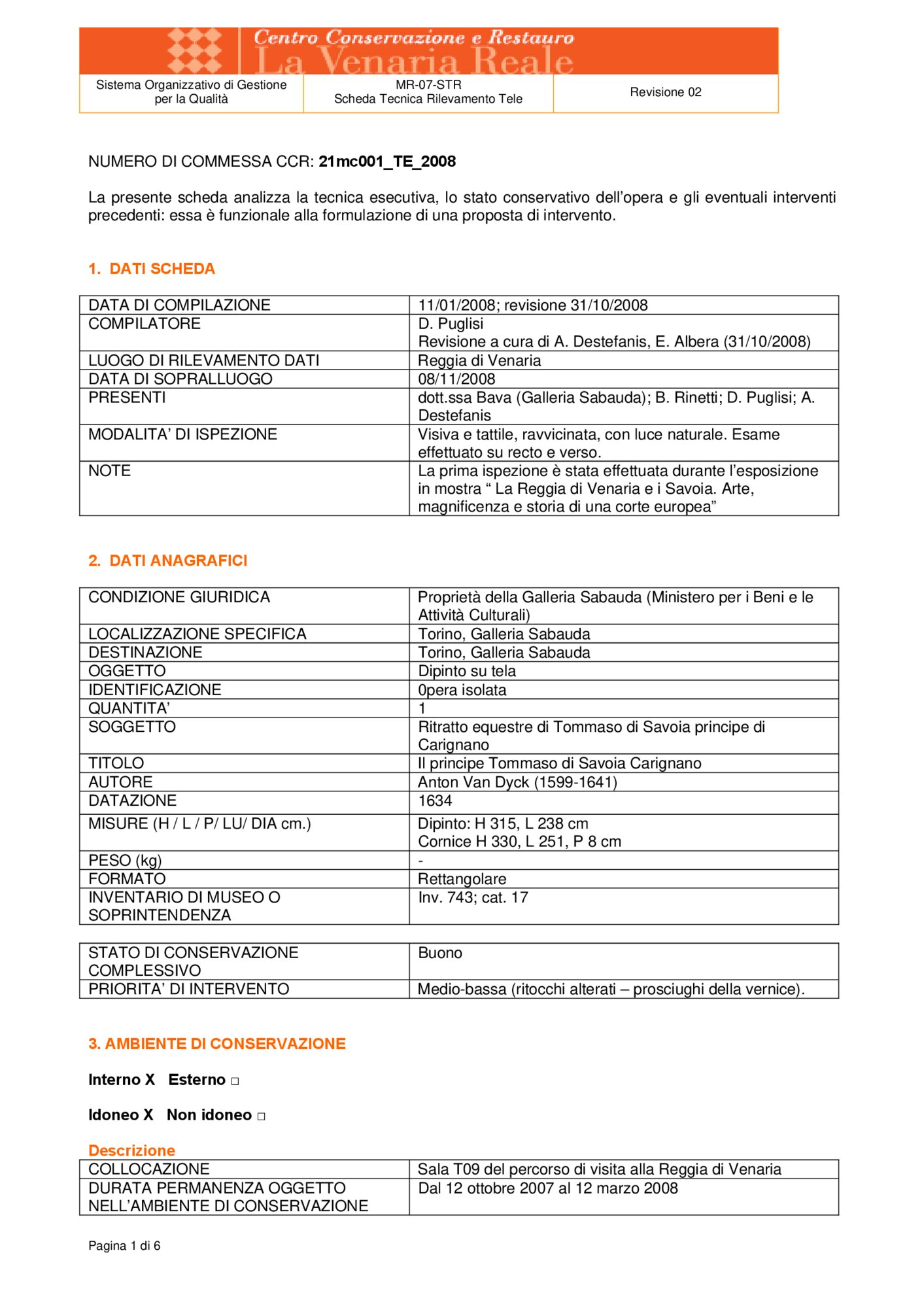 Detection data sheet