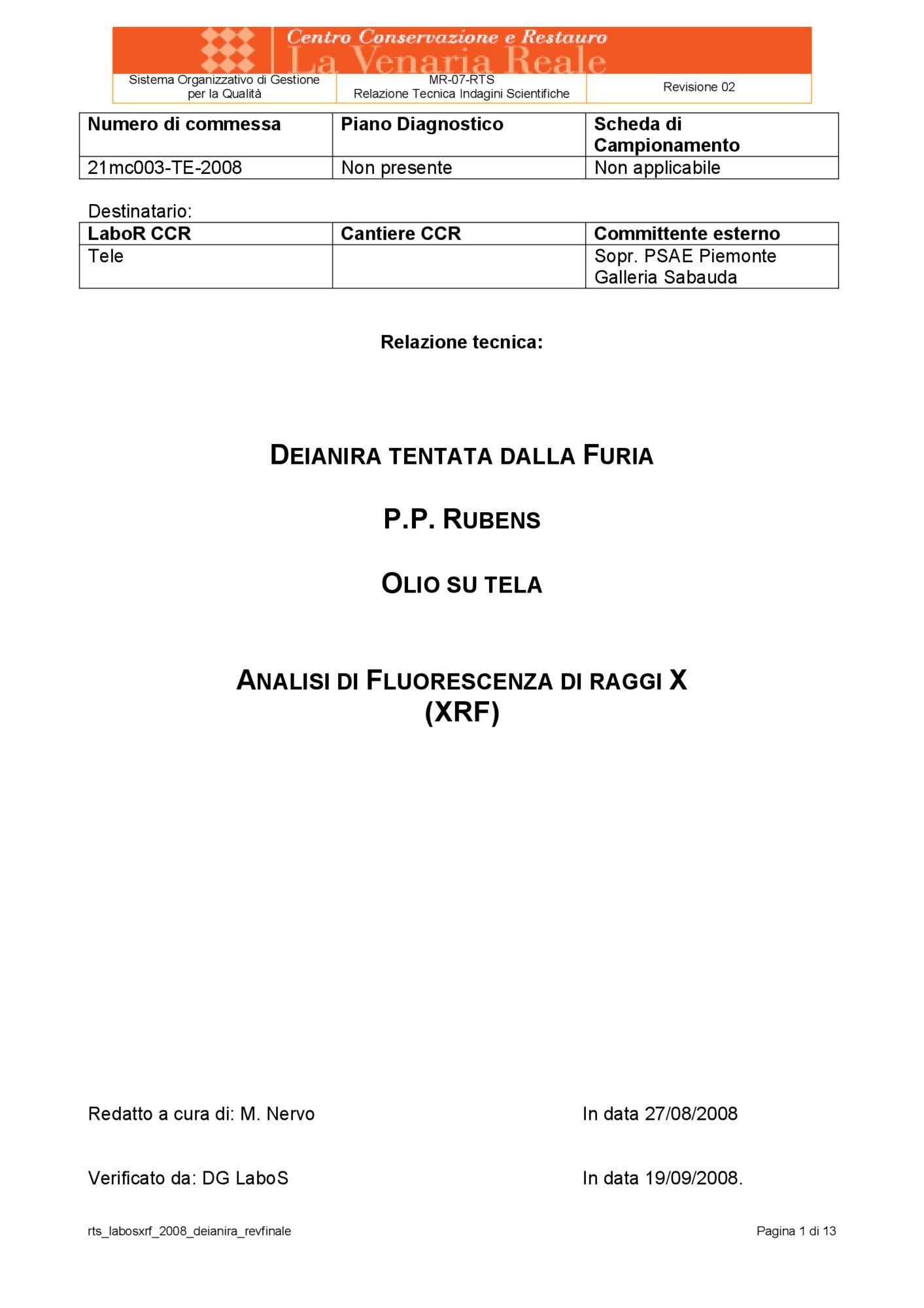 Relazione tecnica indagini scientifiche - fluorescenza XRF