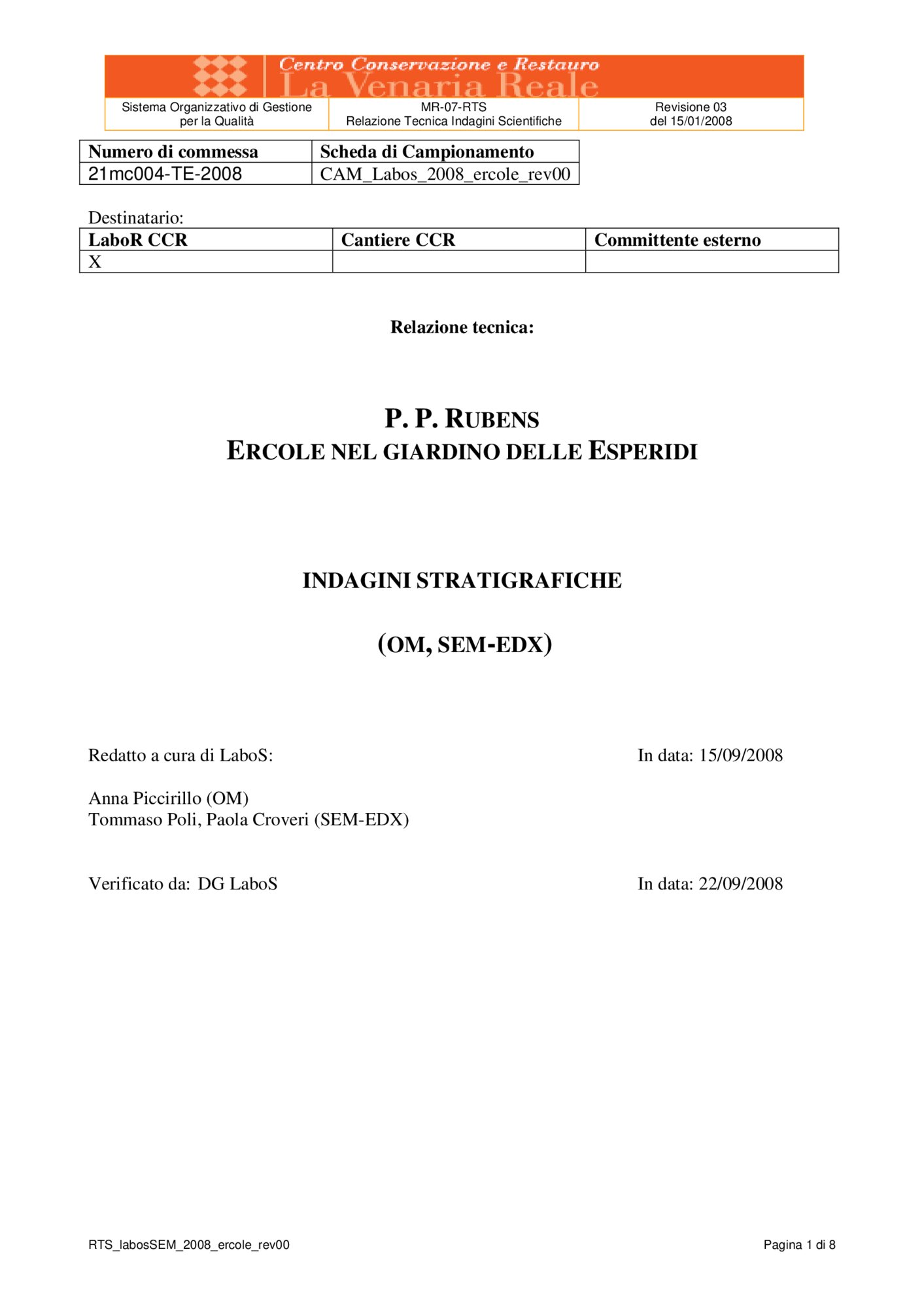 Technical Report Scientific Investigations - Stratigraphic Investigations OM, SEM-EDX