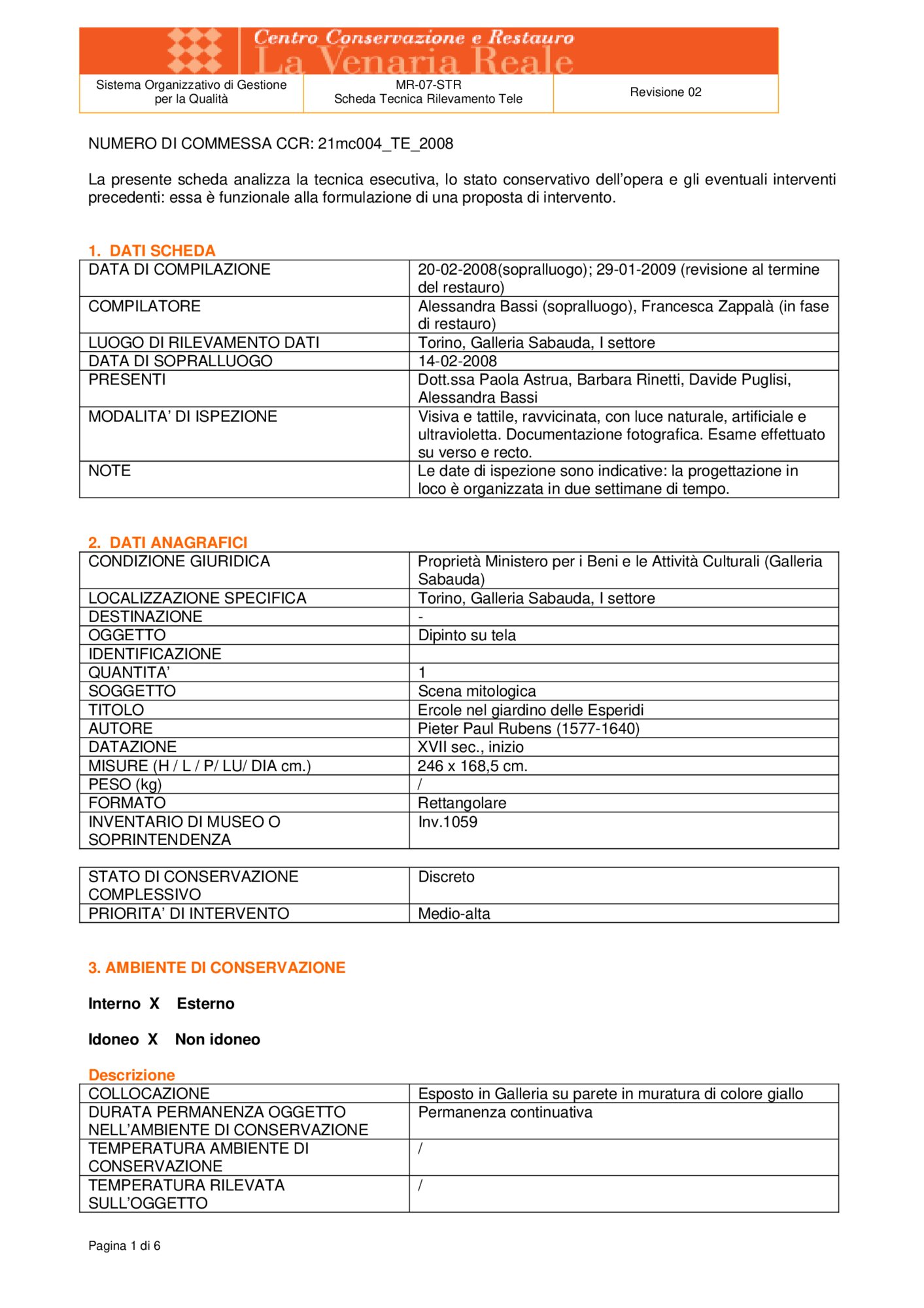 Detection data sheet