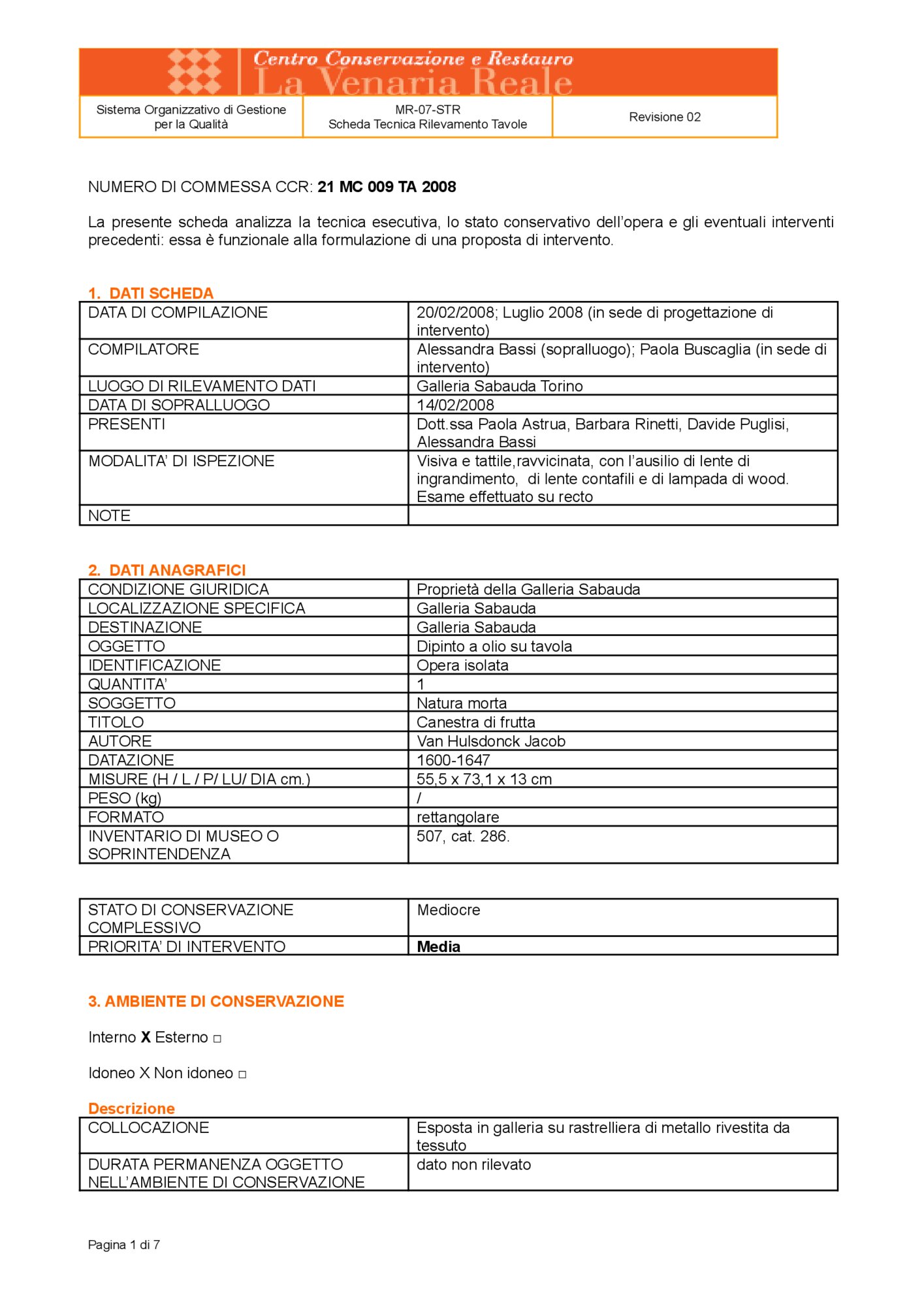 Detection data sheet