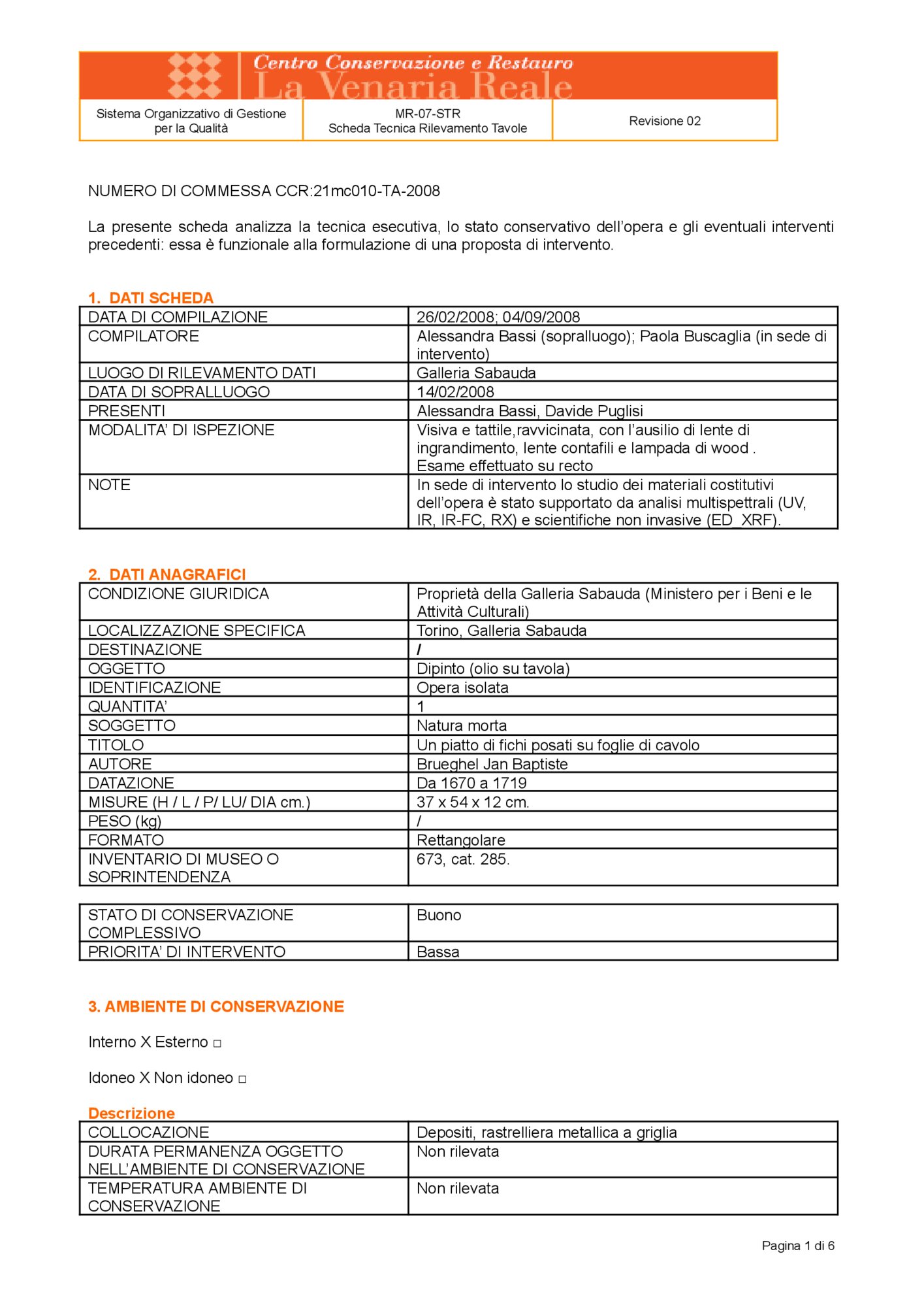 Detection data sheet
