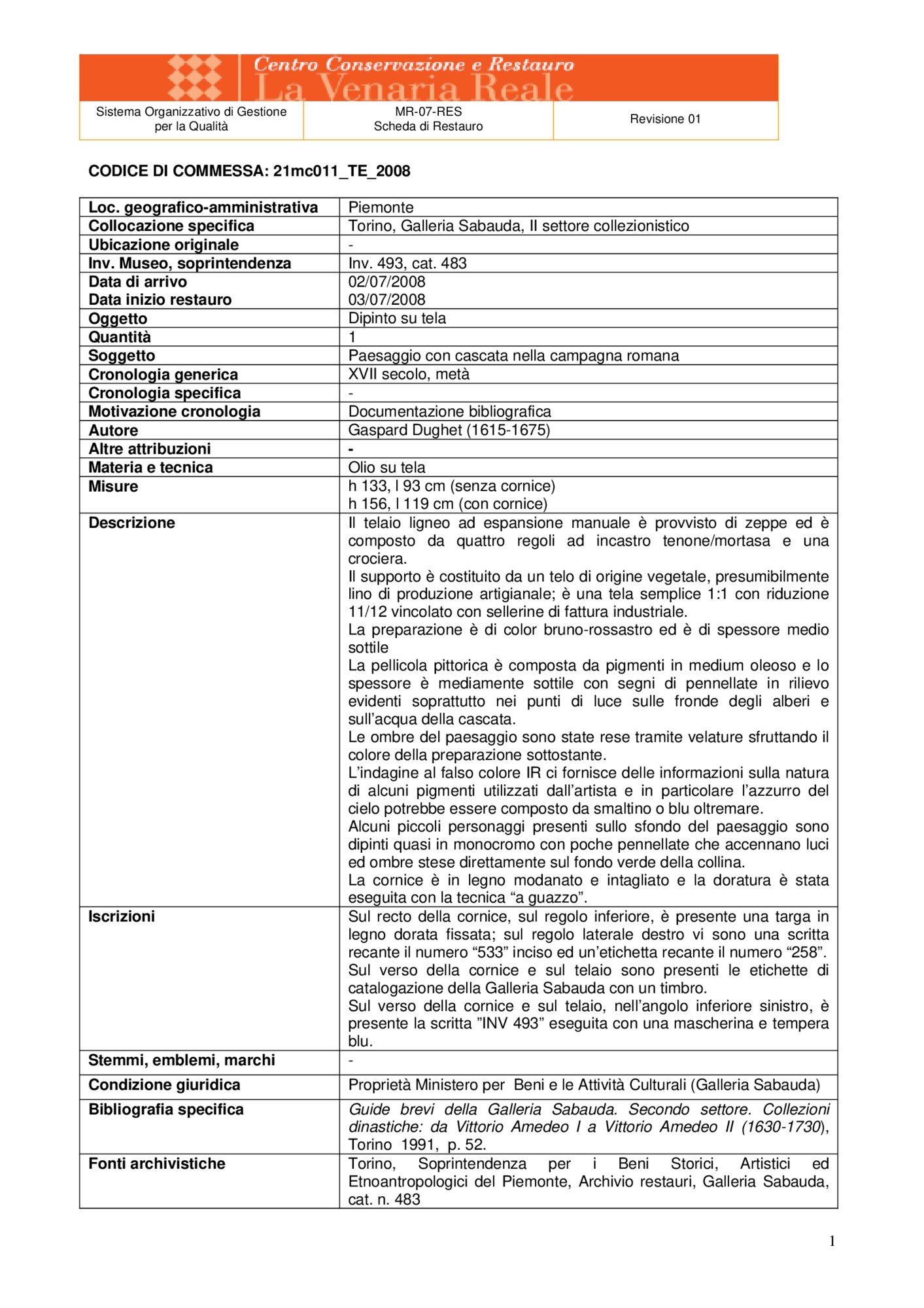 21mc011-TE-2008_Turin, Galleria Sabauda, G. Dughet, Waterfall in the Roman countryside, inv. 493, cat. 483