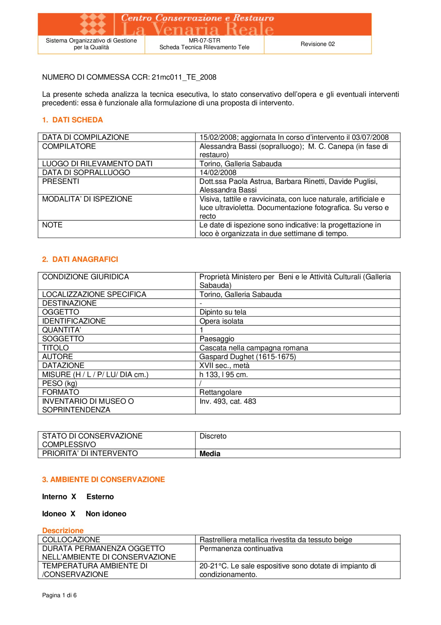 Detection data sheet
