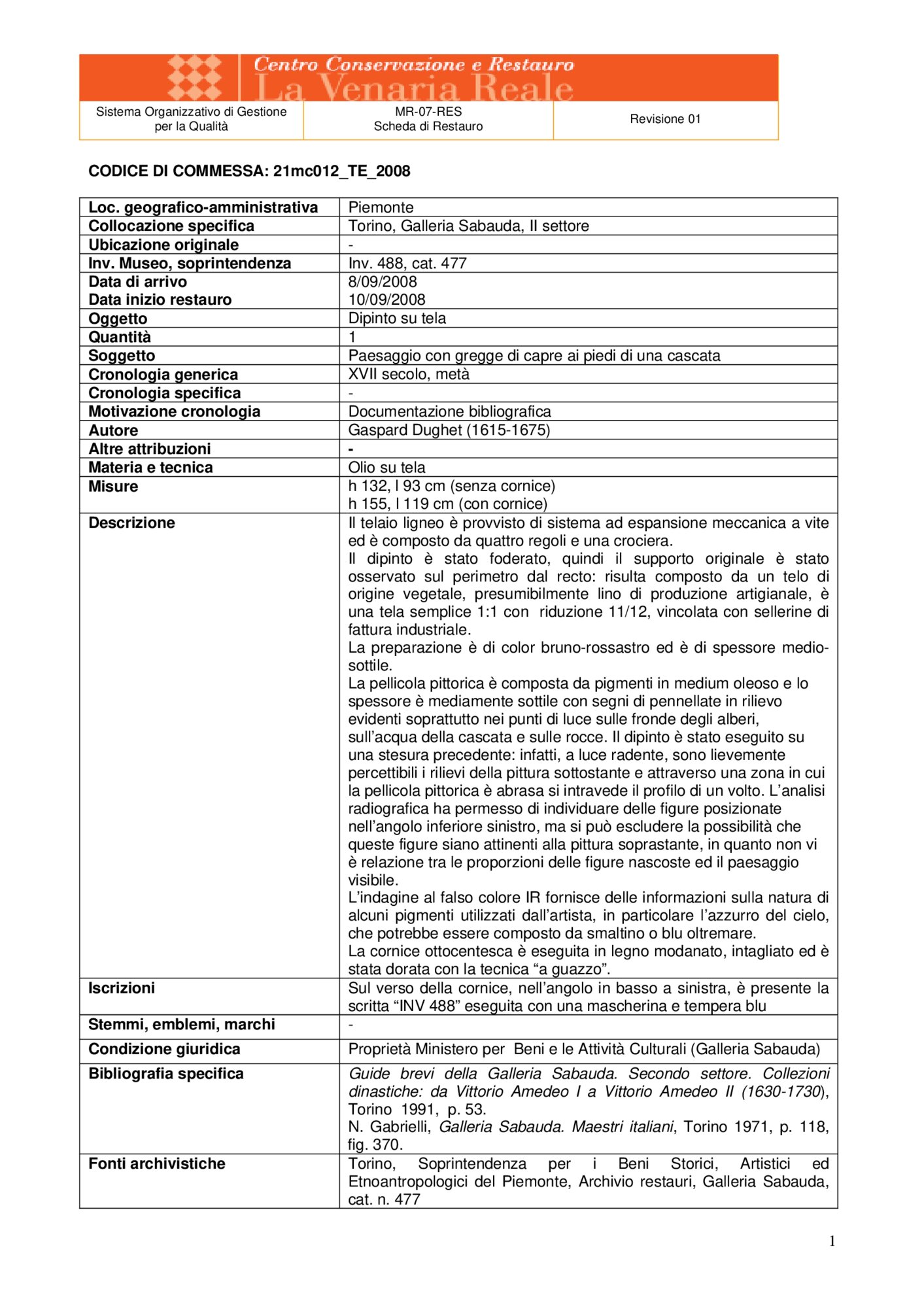 21mc012-TE-2008_Turin, Galleria Sabauda, G. Dughet, Flock of sheep at the foot of a waterfall, inv. 488, cat. 477