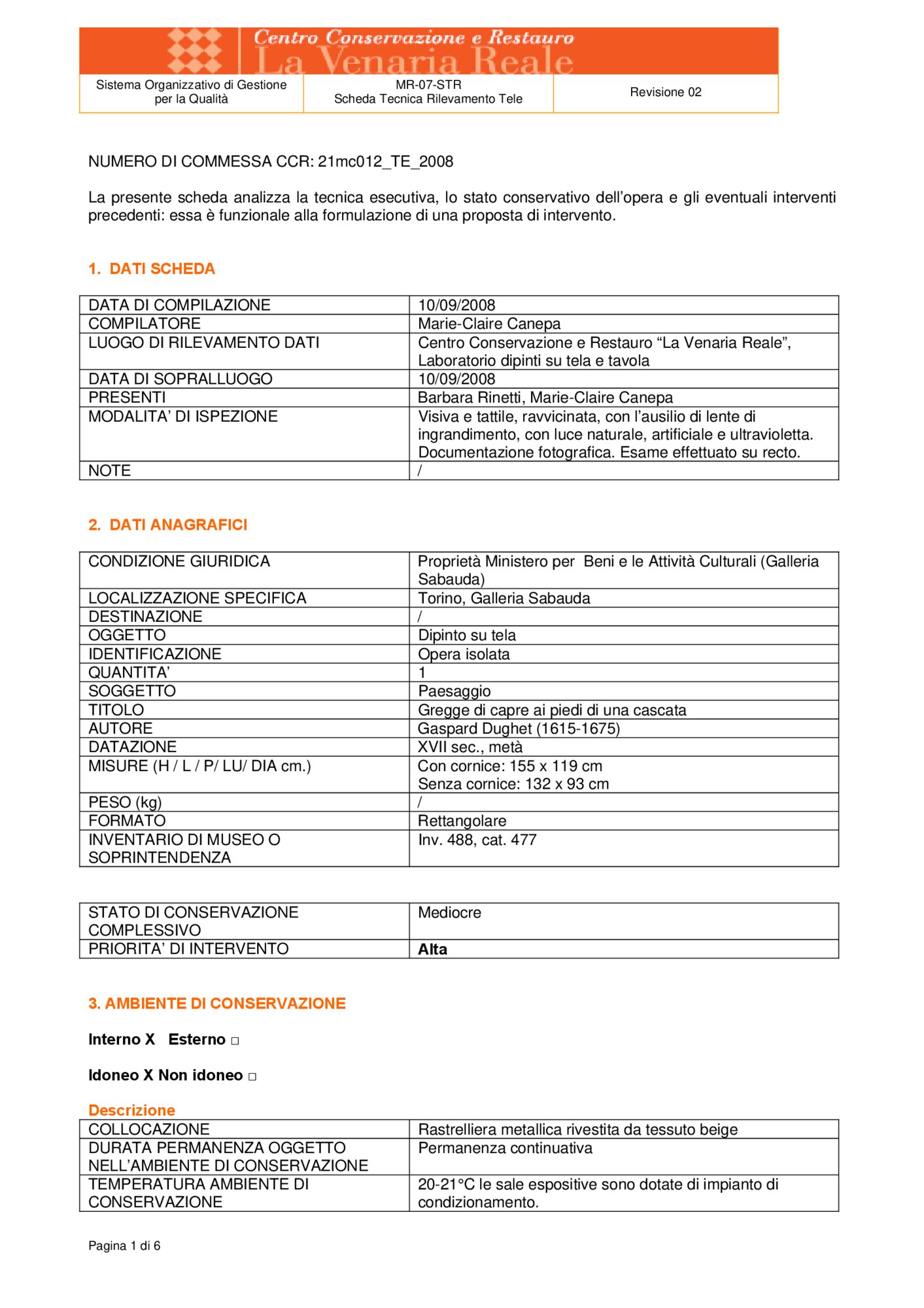 Detection data sheet