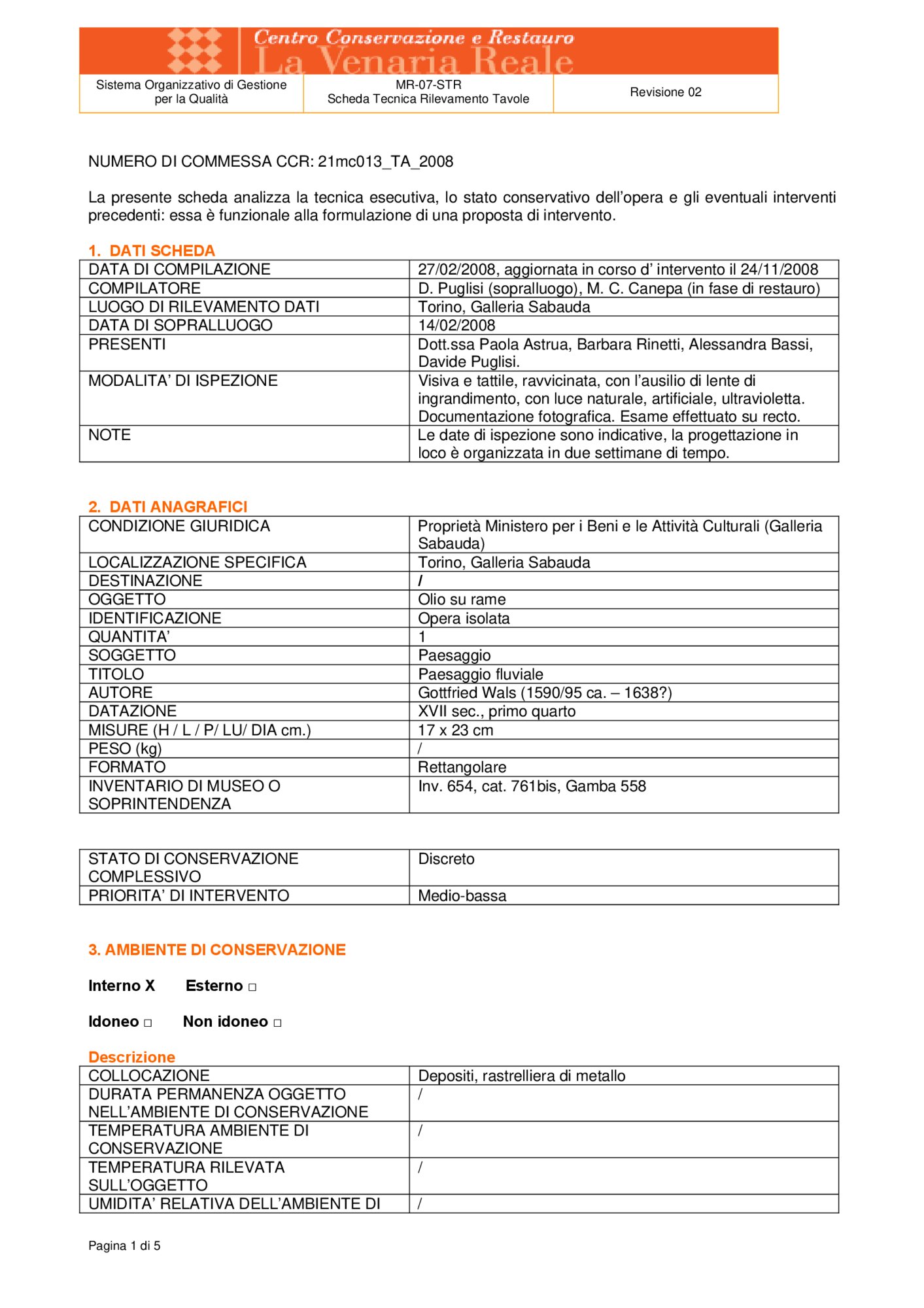 Detection data sheet