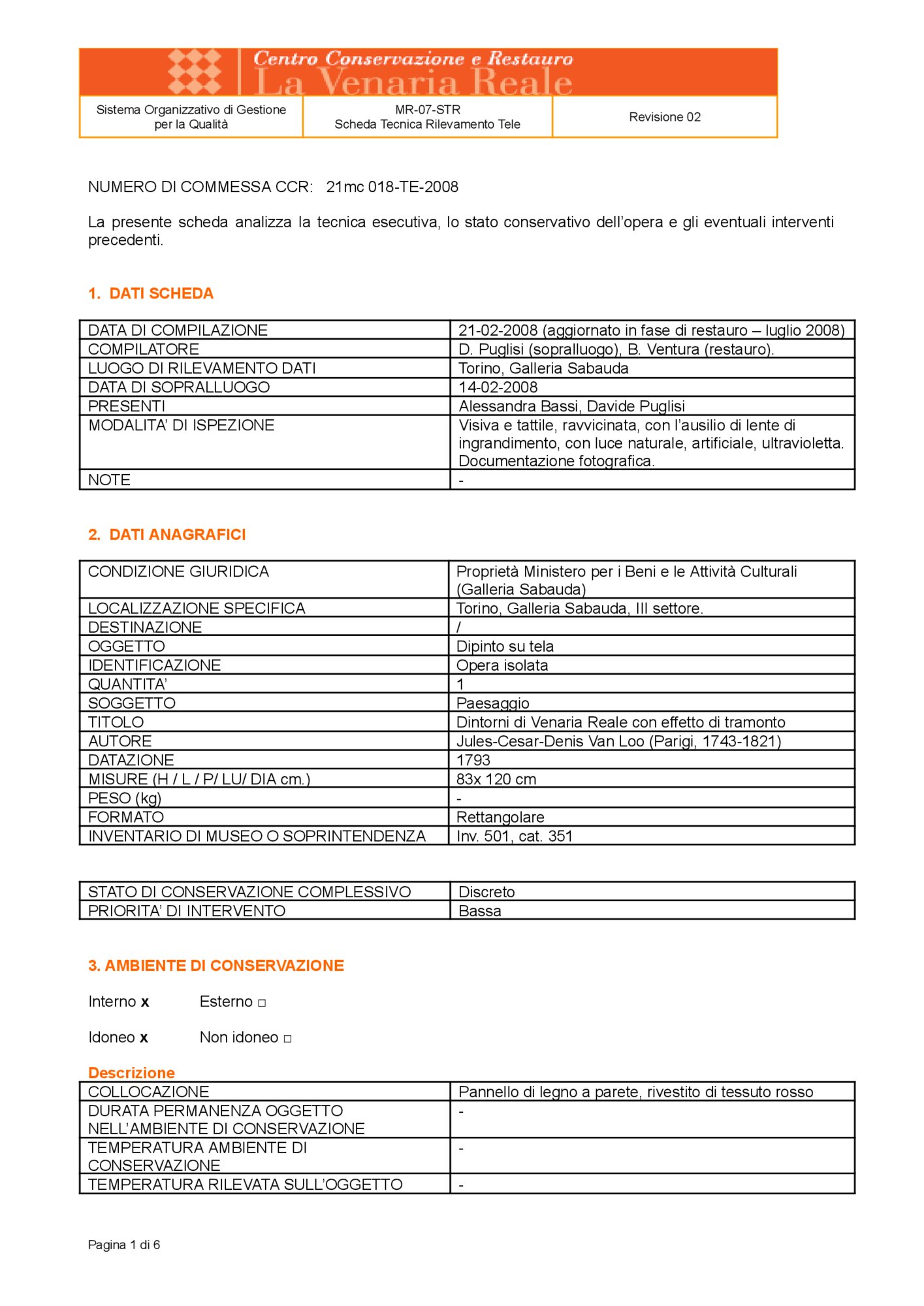 Detection data sheet