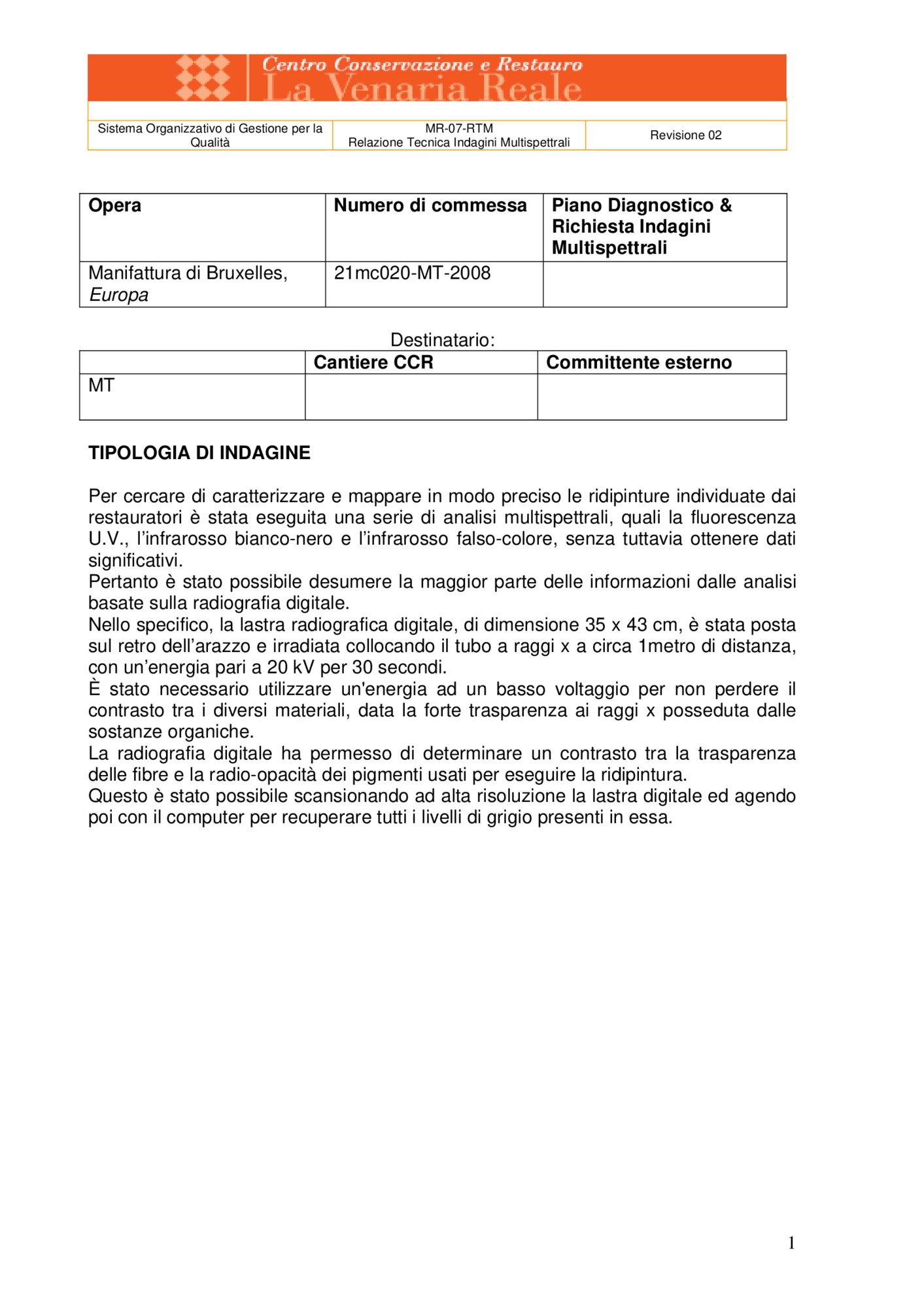 Relazione tecnica indagini multispettrali