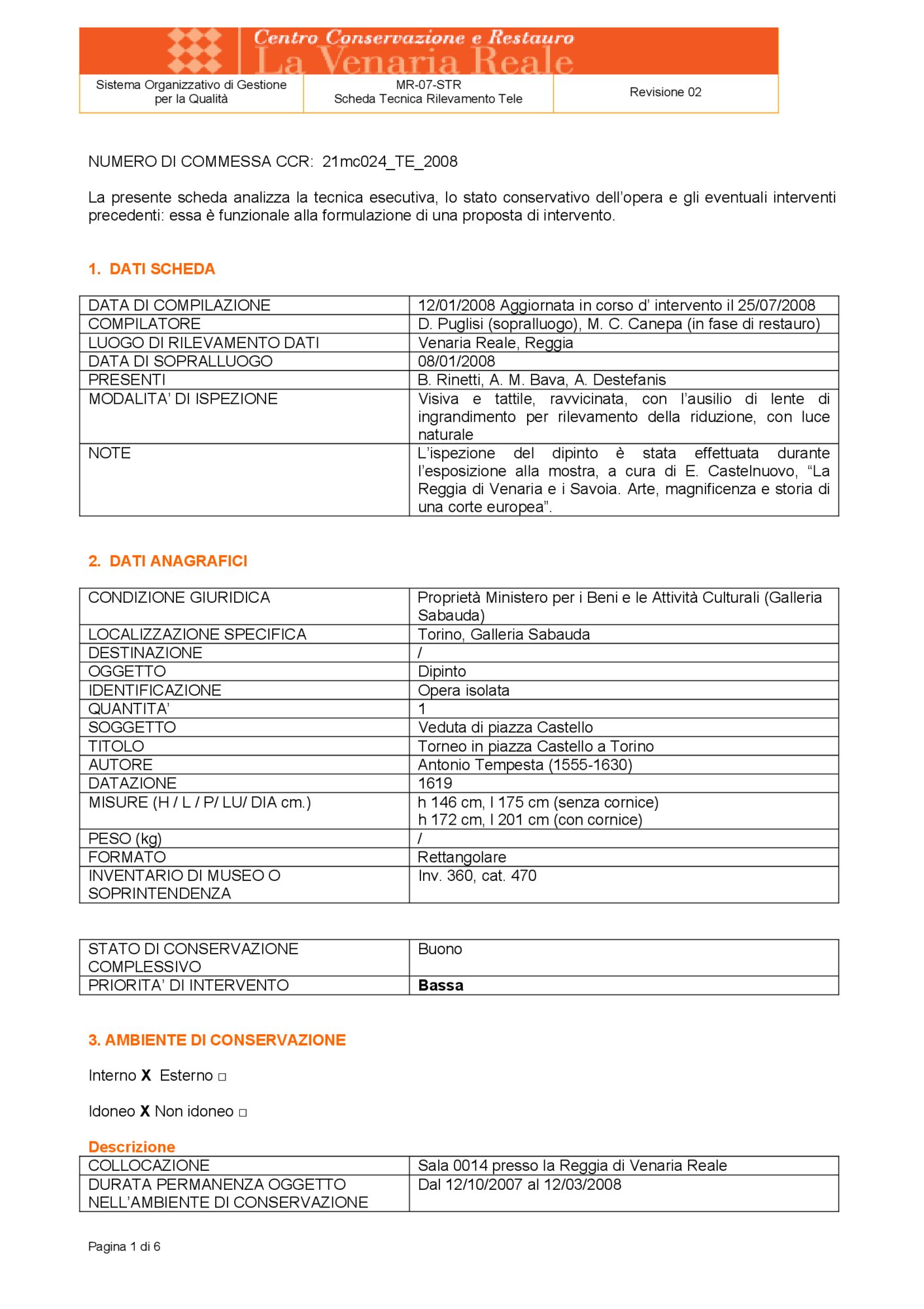 Scheda tecnica di rilevamento