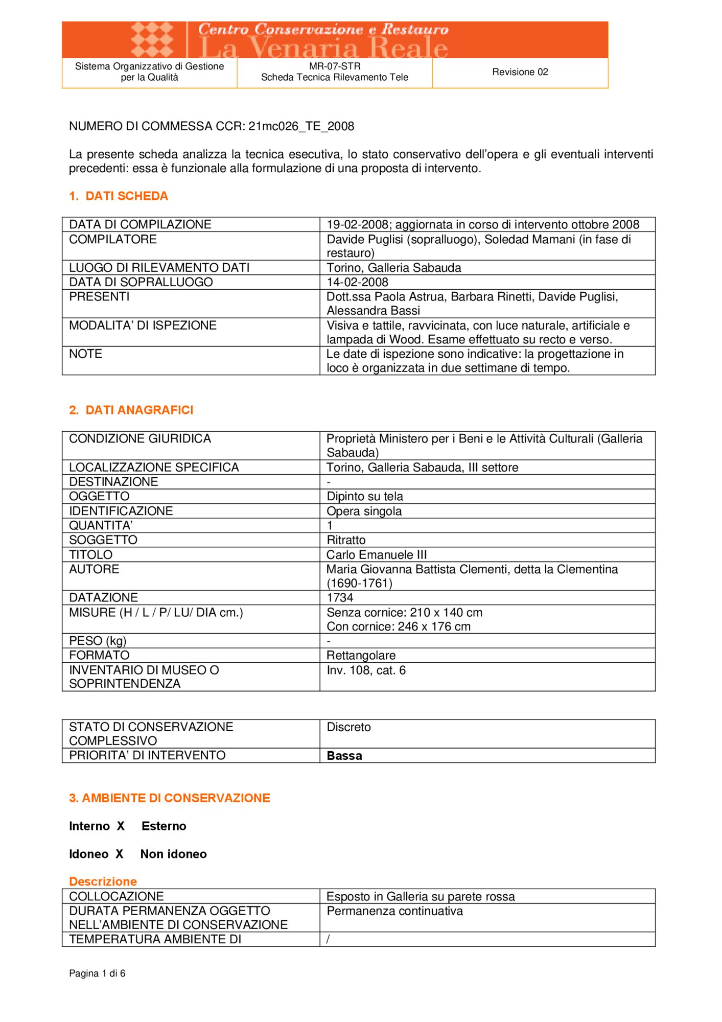 Detection data sheet