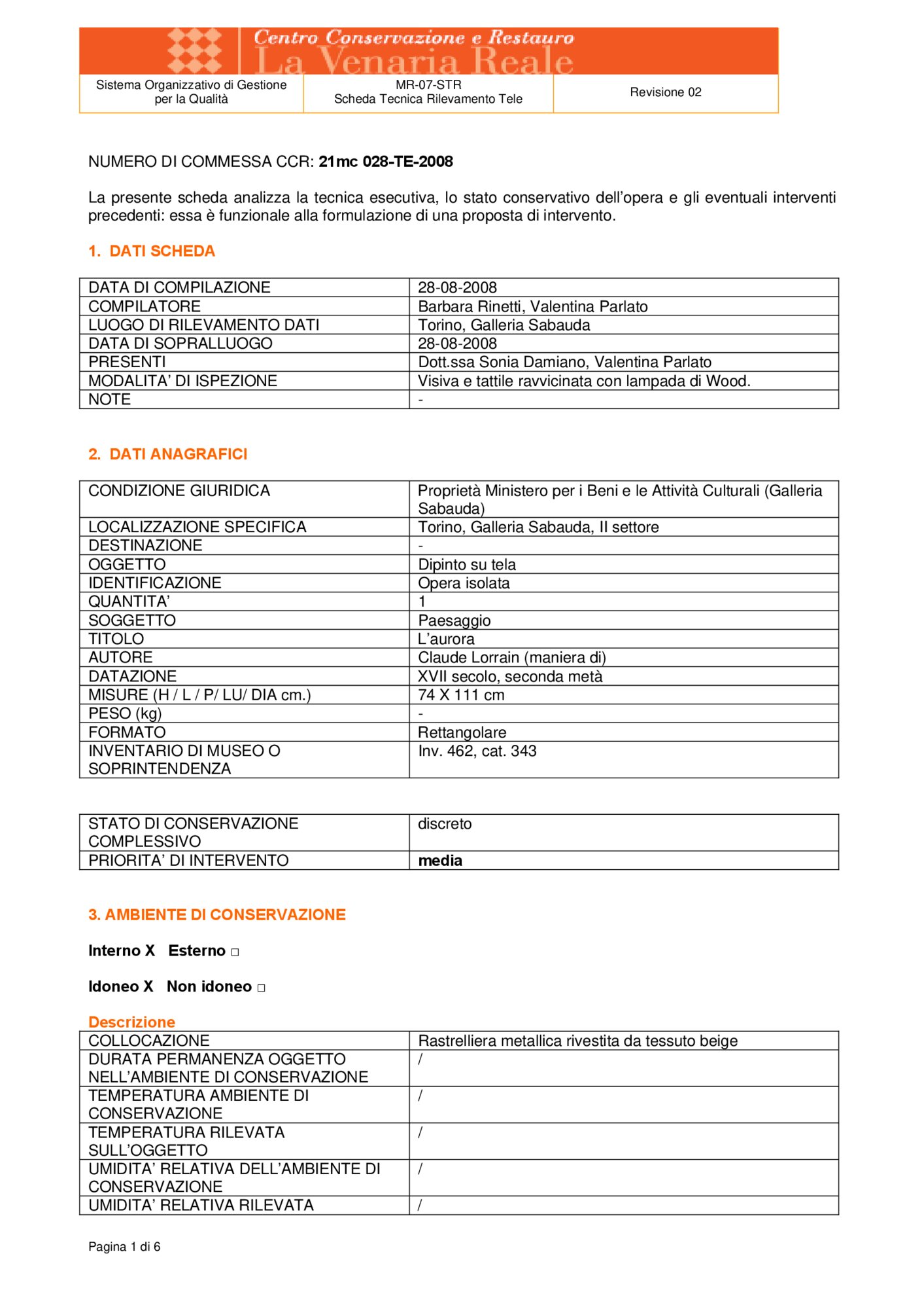 Detection data sheet