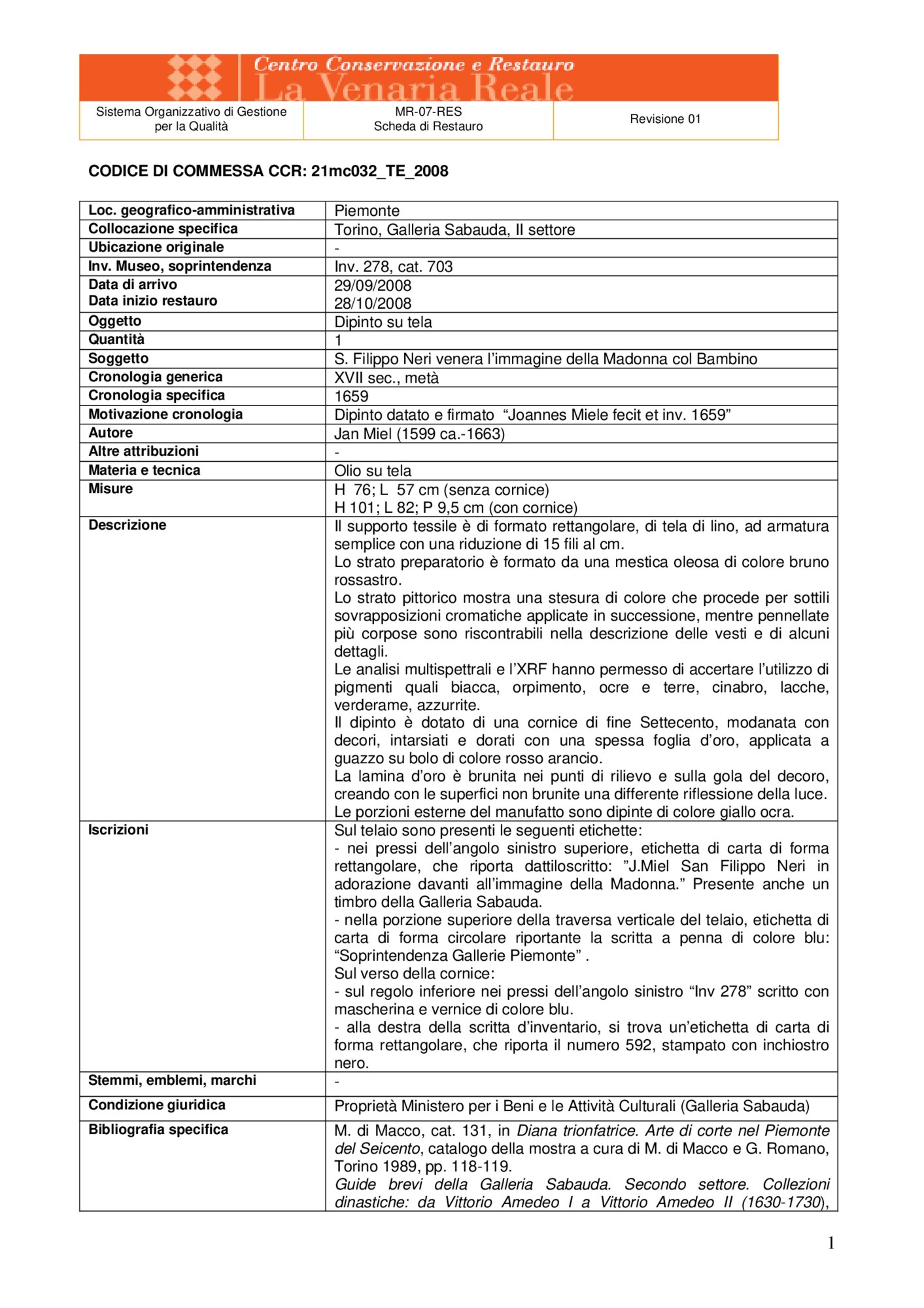 21mc032-TE-2008_Turin, Galleria Sabauda, J. Miel, San Filippo Neri venerates the image of the Madonna and Child, inv. 278, cat. 703