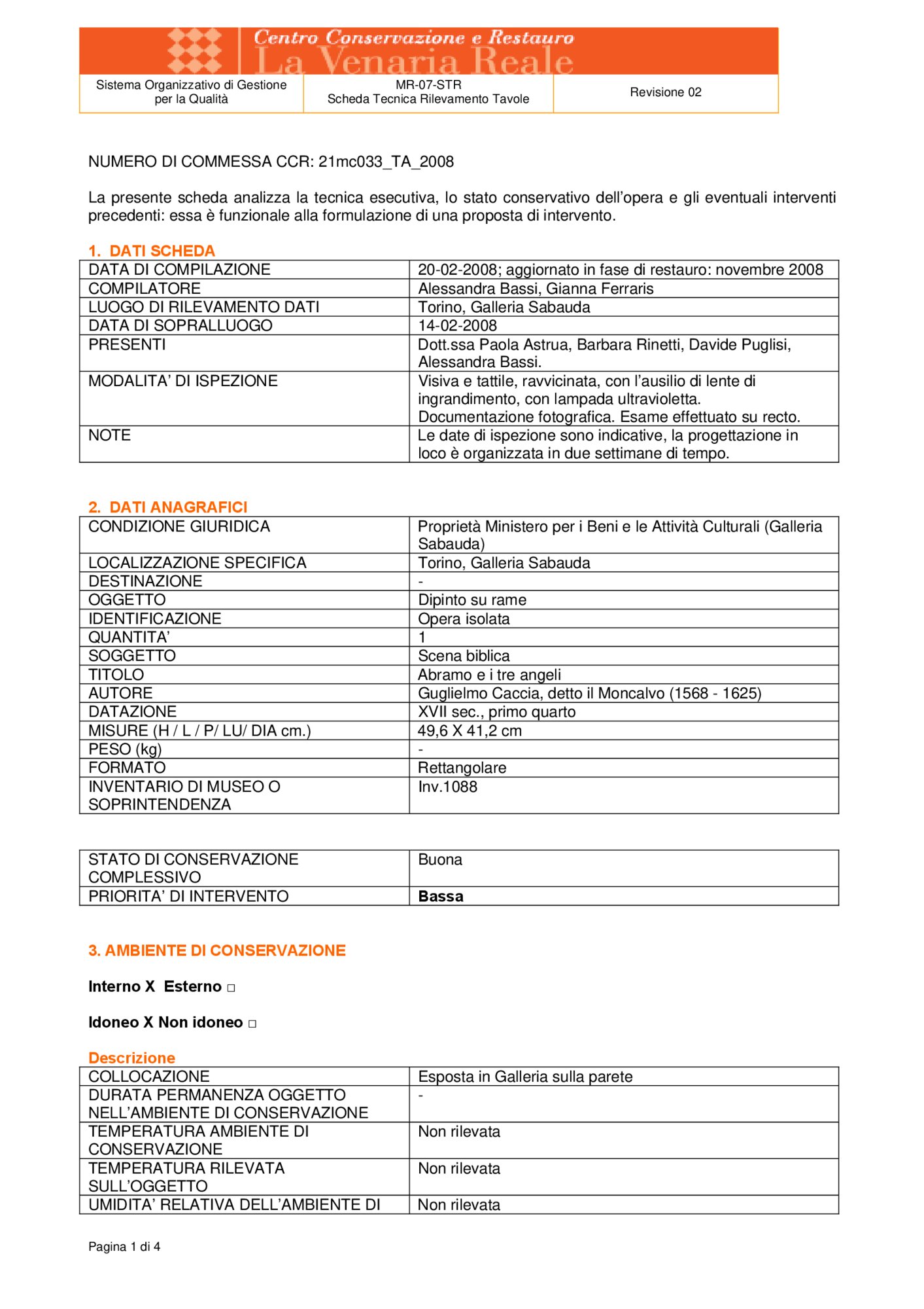 Scheda tecnica di rilevamento