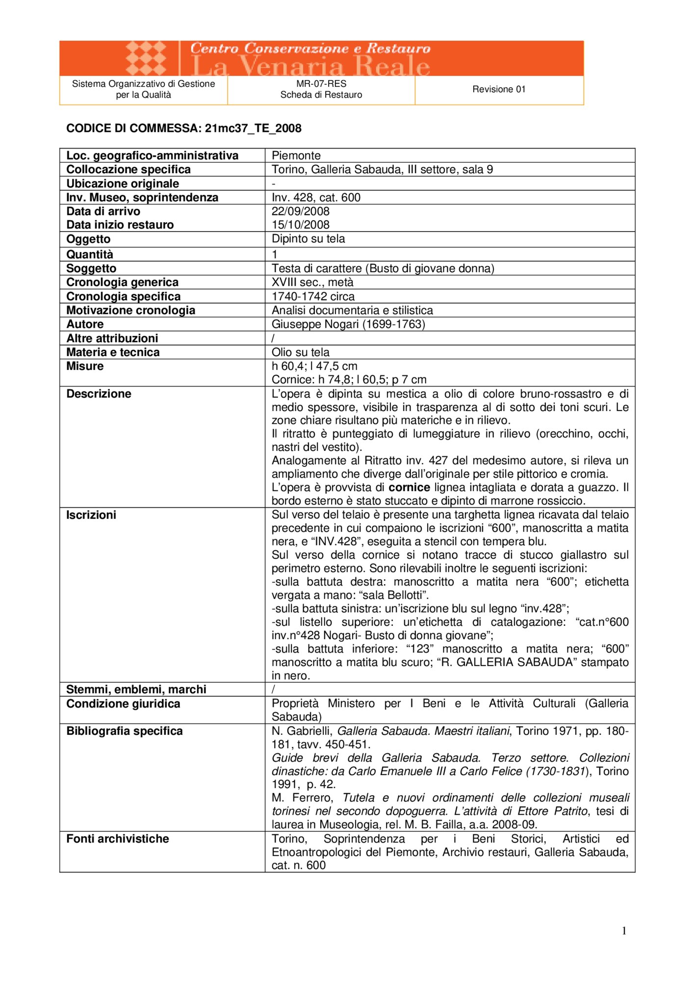21mc037-TE-2008_Turin, Galleria Sabauda, G. Nogari, Head of character, inv. 428, cat. 600
