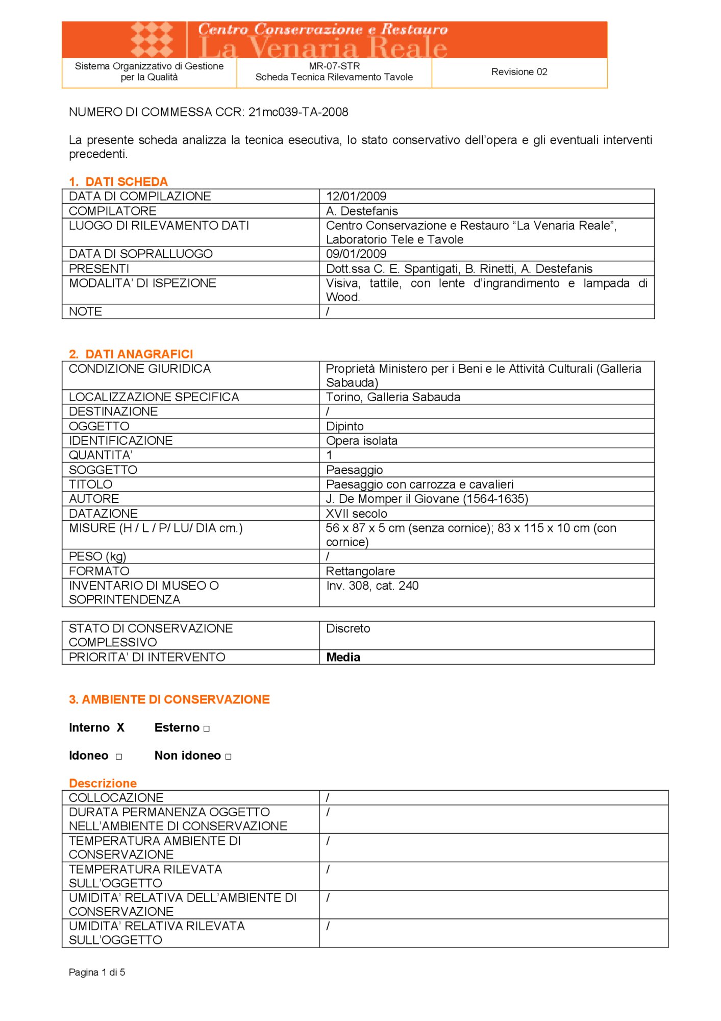 Detection data sheet