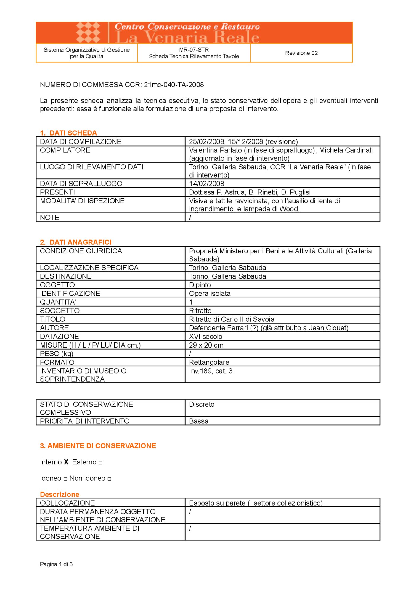 Detection data sheet