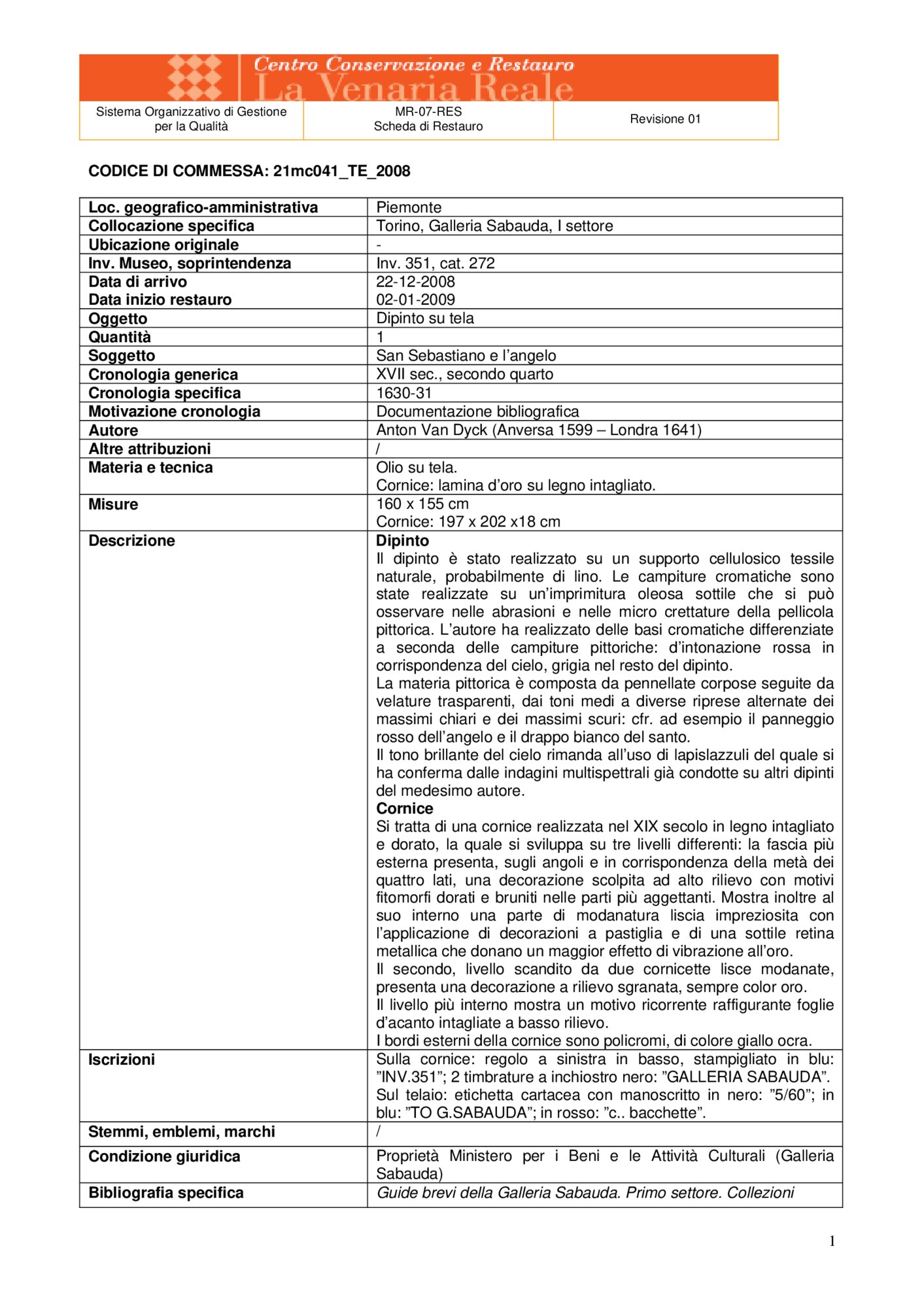 21mc041-TE-2008_Turin, Galleria Sabauda, A. Van Dyck, San Sebastiano e l'angelo, inv. 351, cat. 272