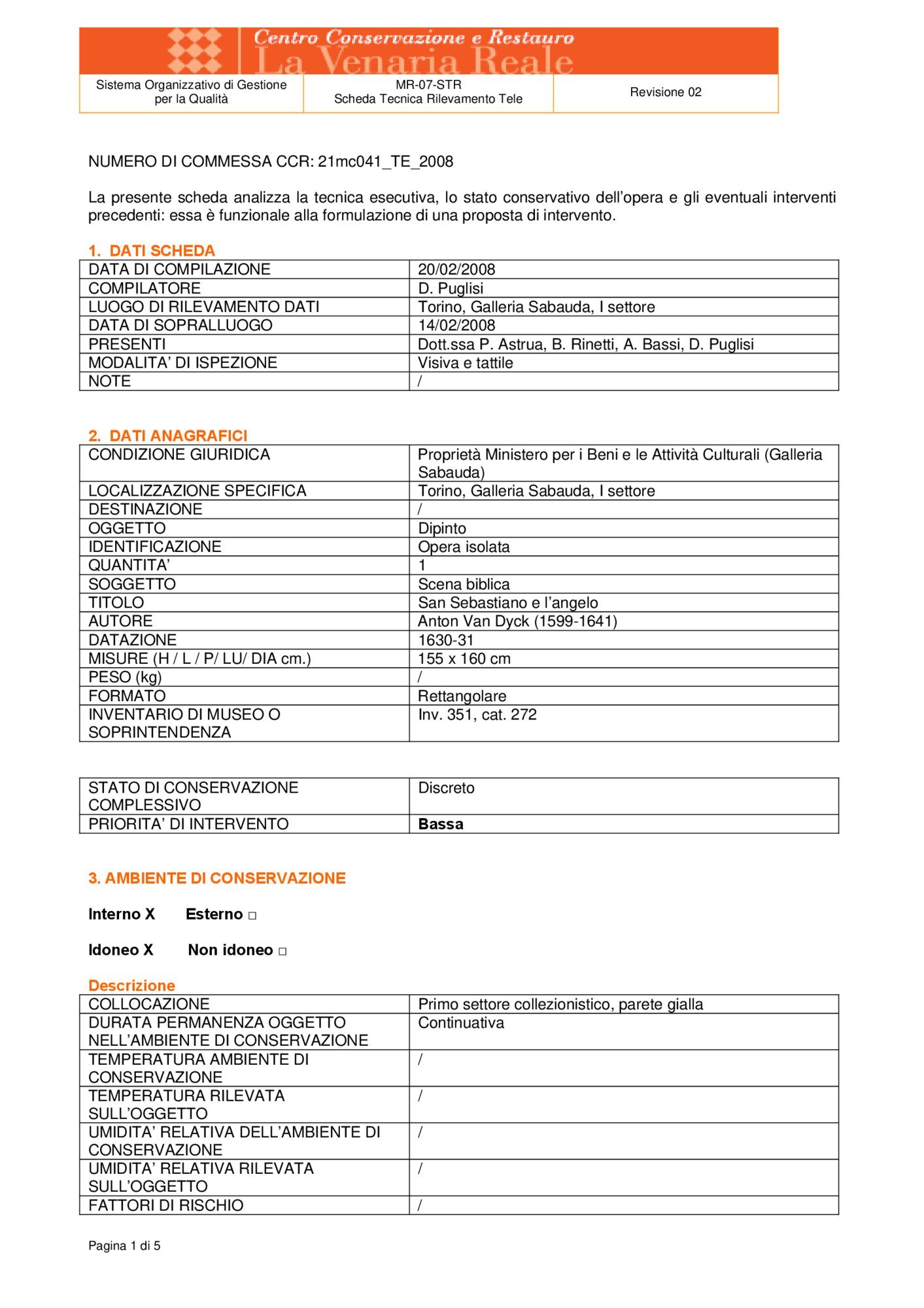 Detection data sheet