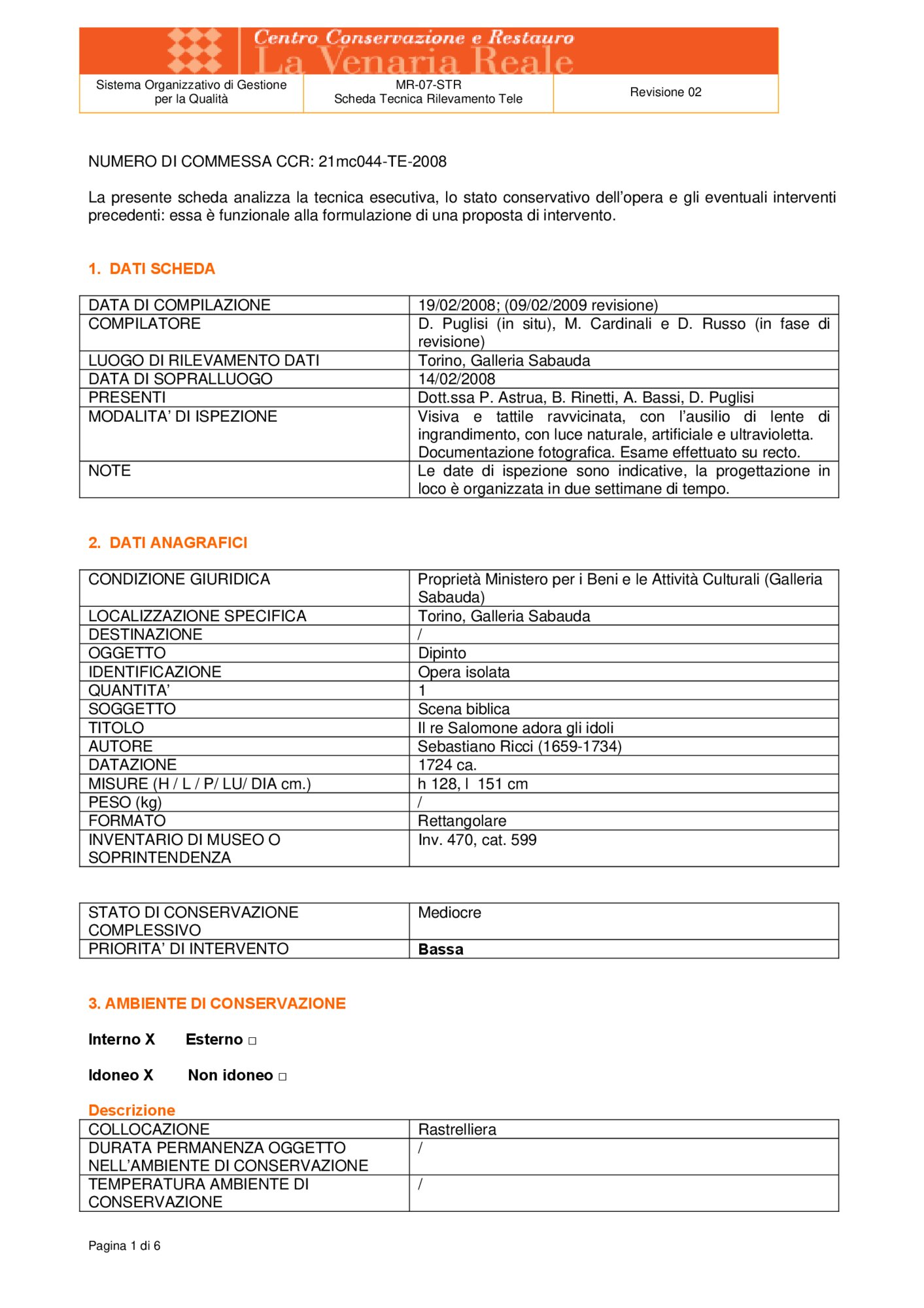 Detection data sheet