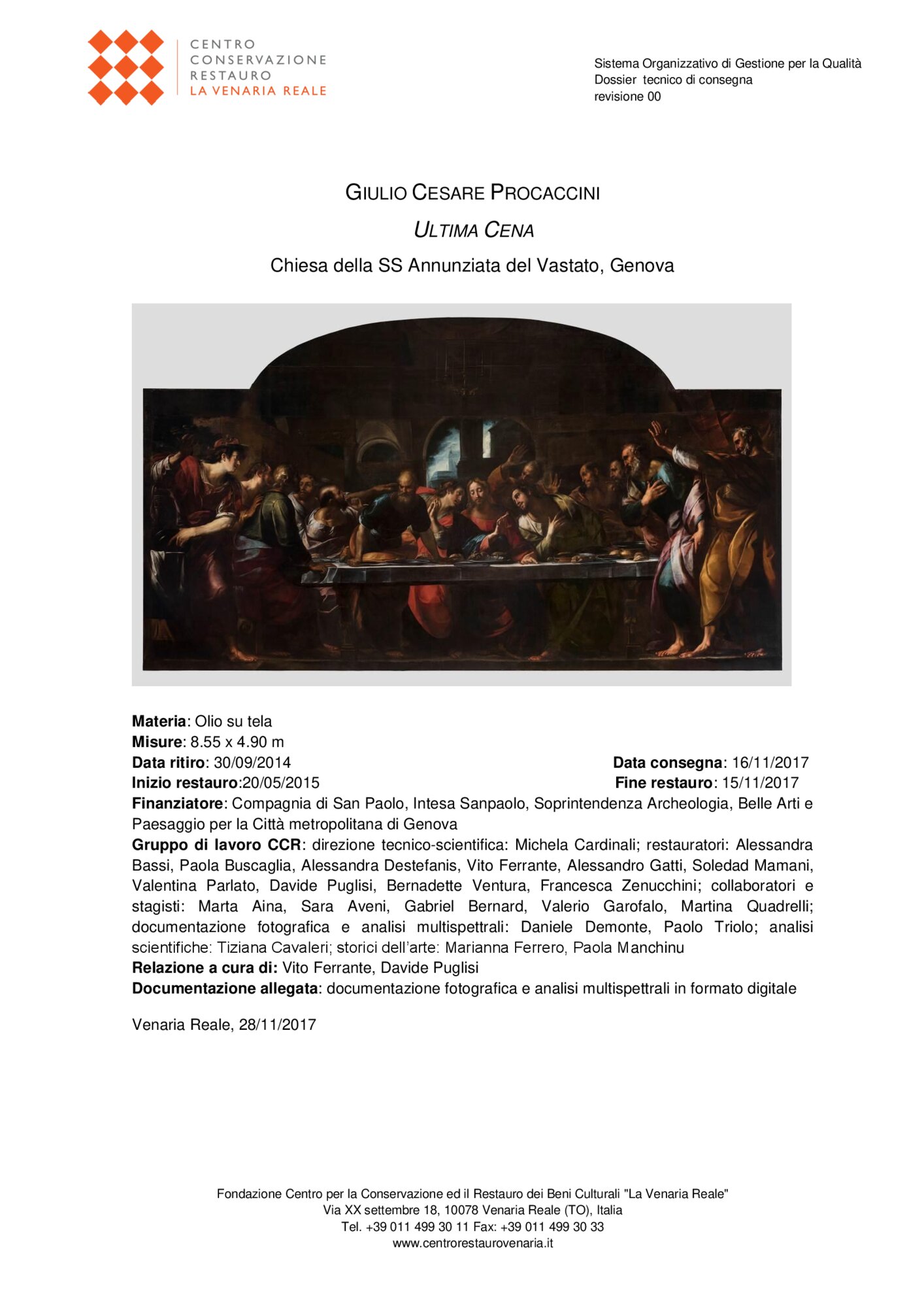 Relazione di restauro G. C. Procaccini, Ultima Cena 