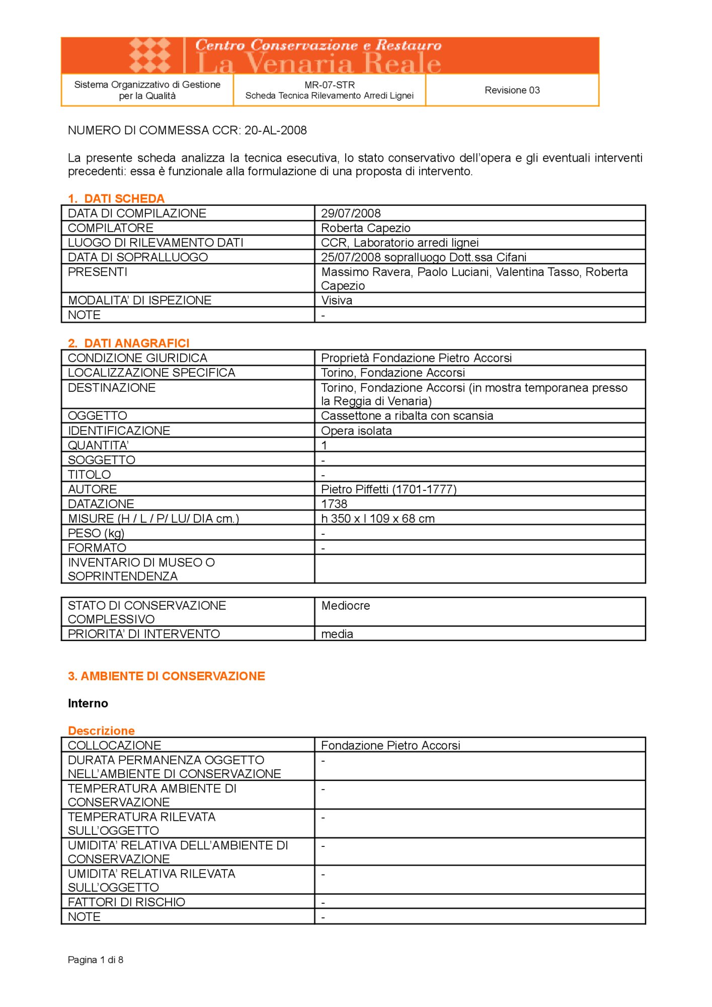 Detection data sheet