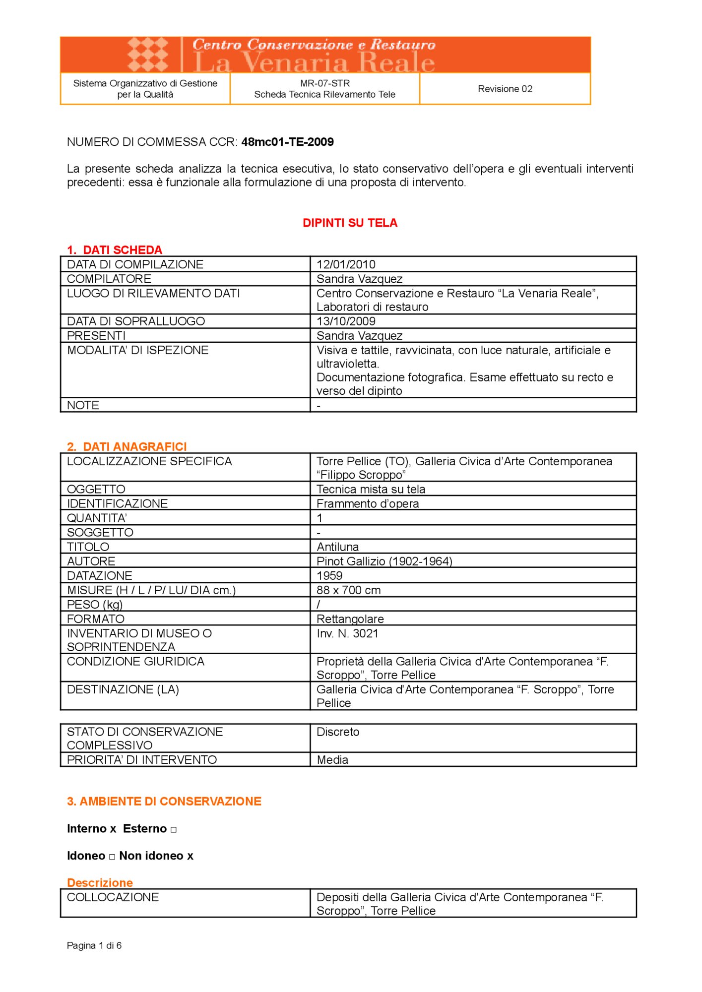 Detection data sheet