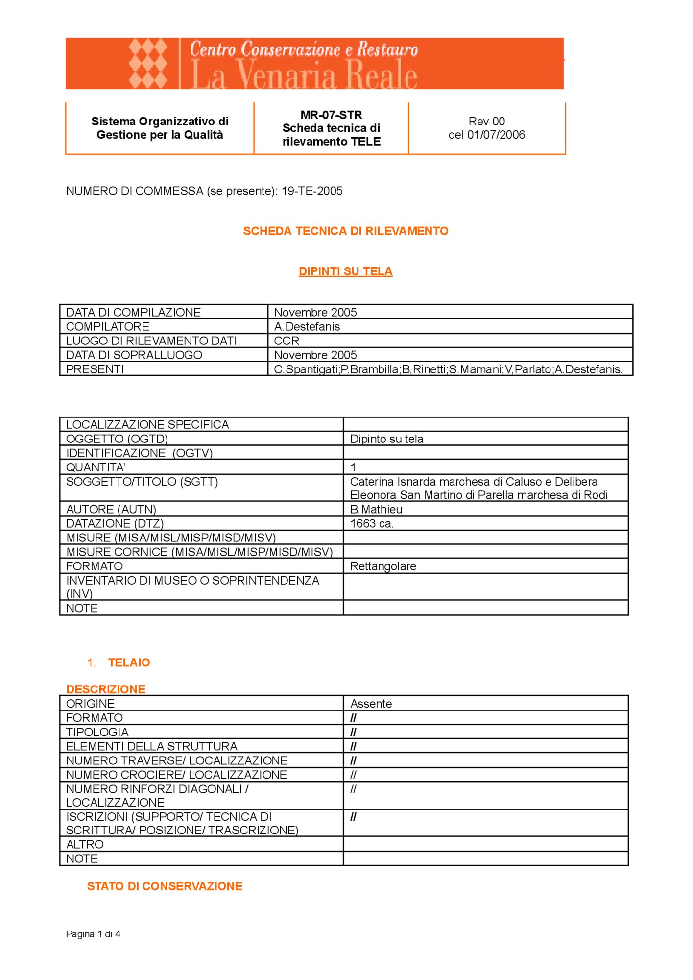 Detection data sheet