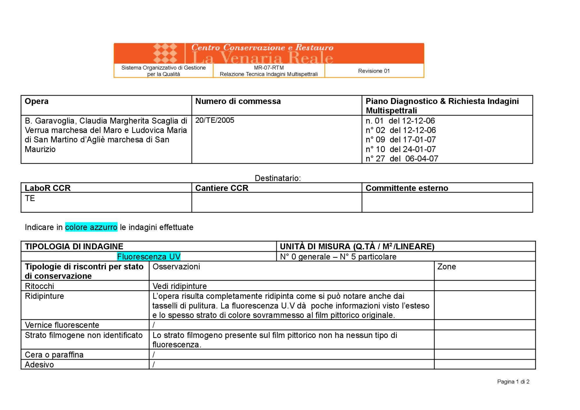 Relazione tecnica indagini multispettrali