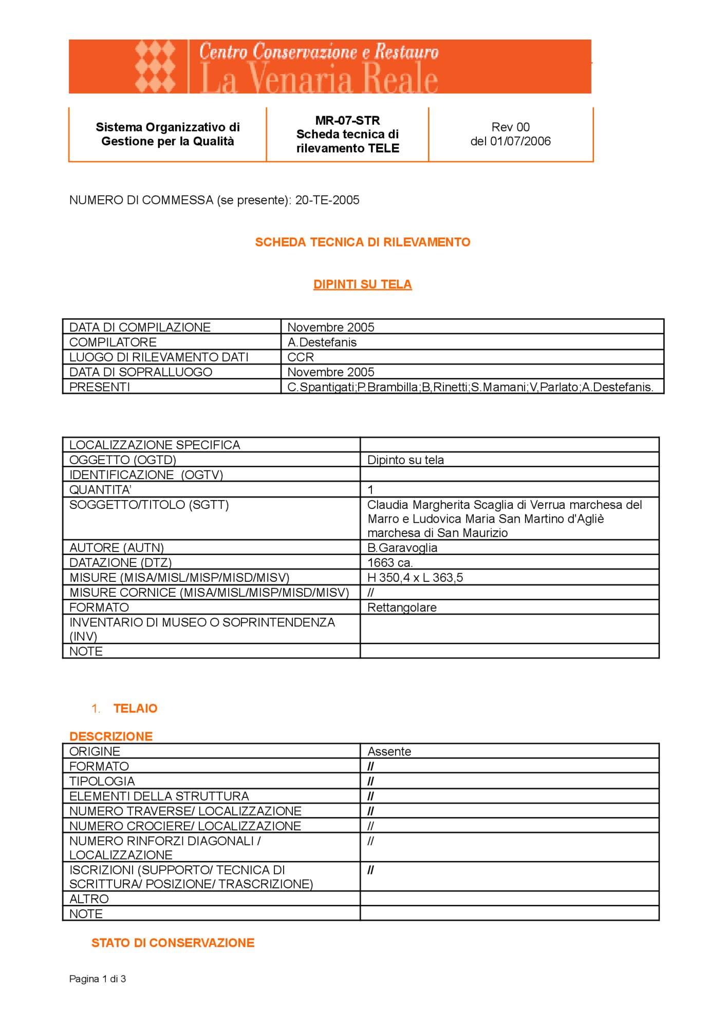 Scheda tecnica di rilevamento