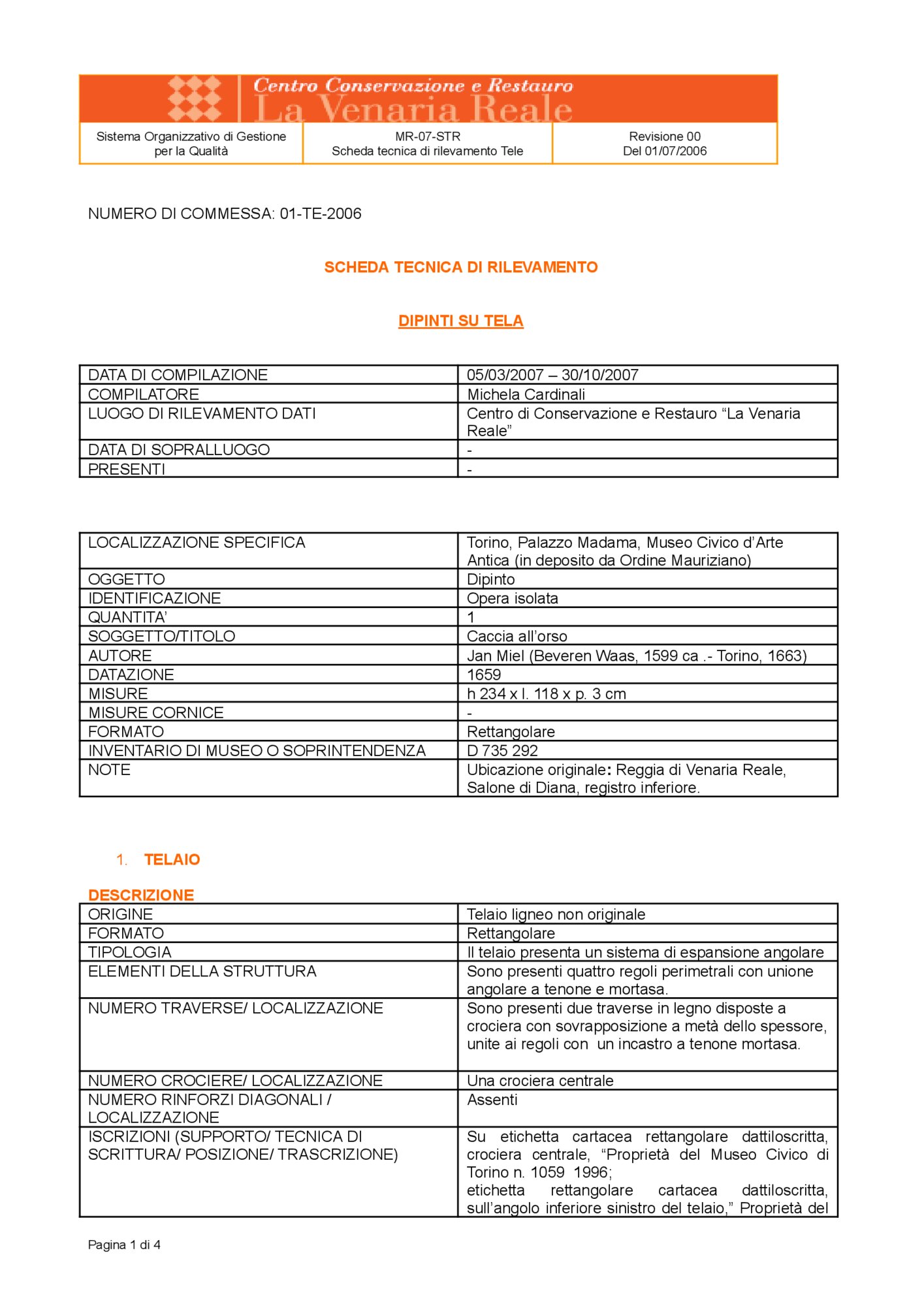 Detection data sheet