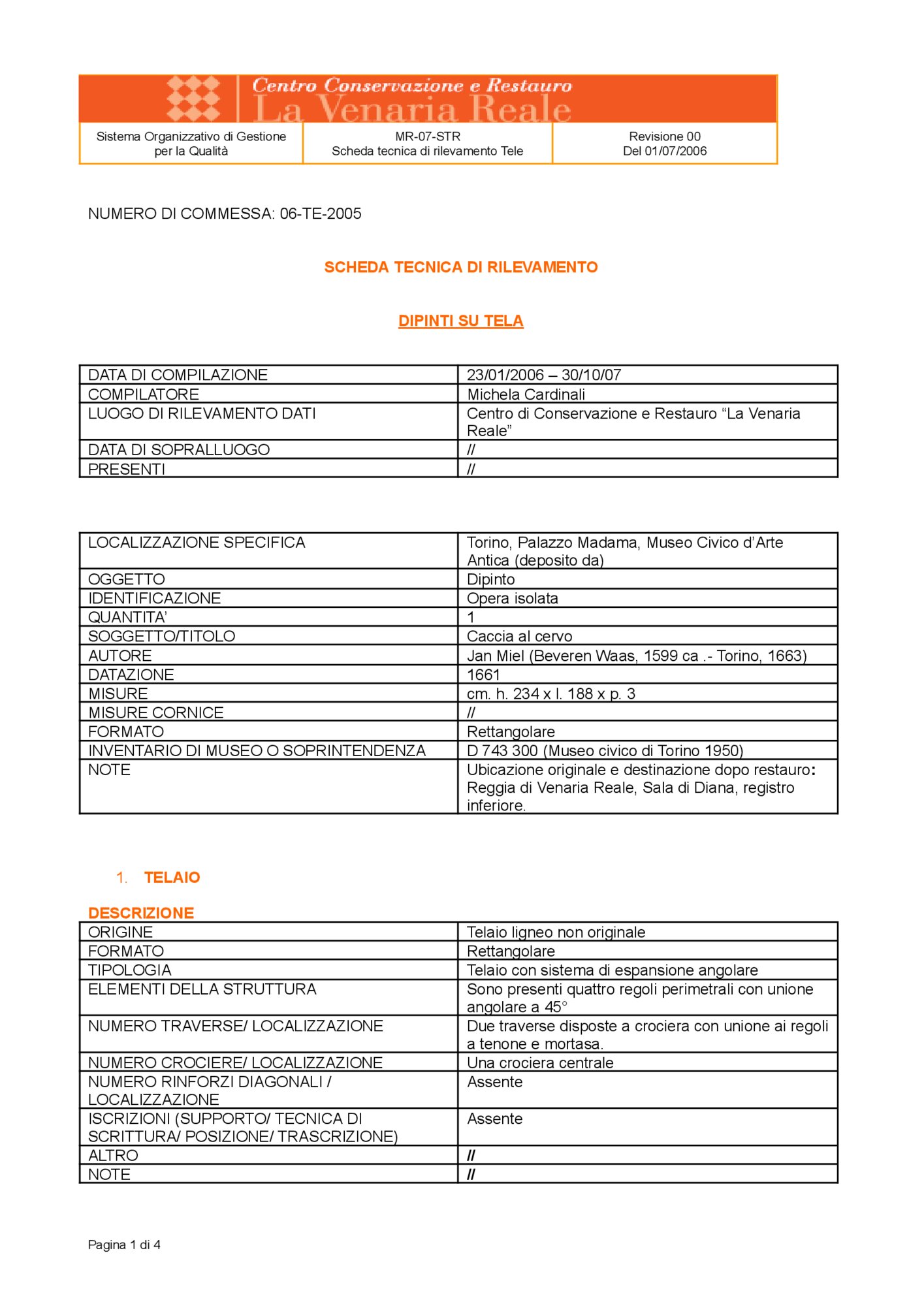 Detection data sheet