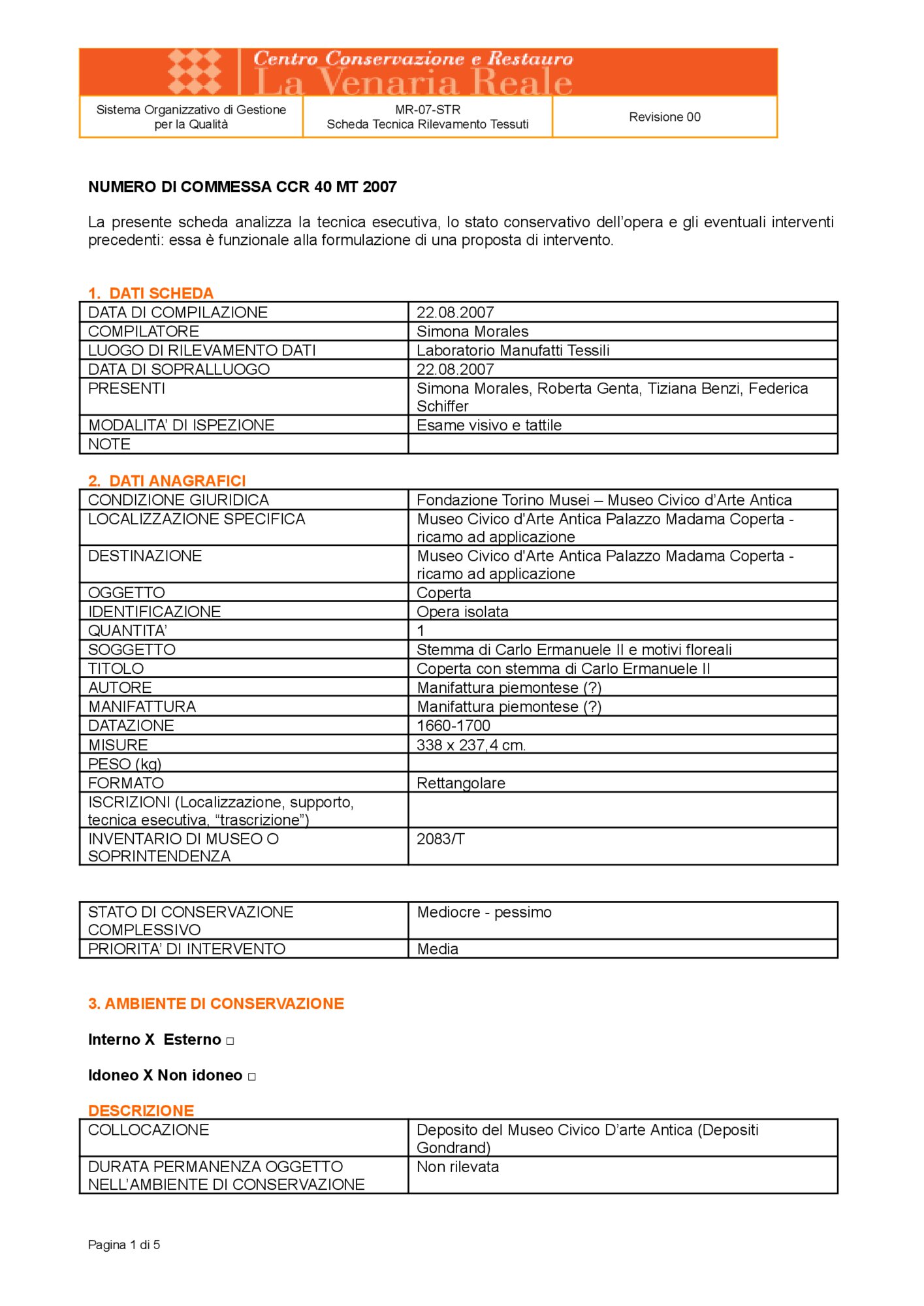 Detection data sheet