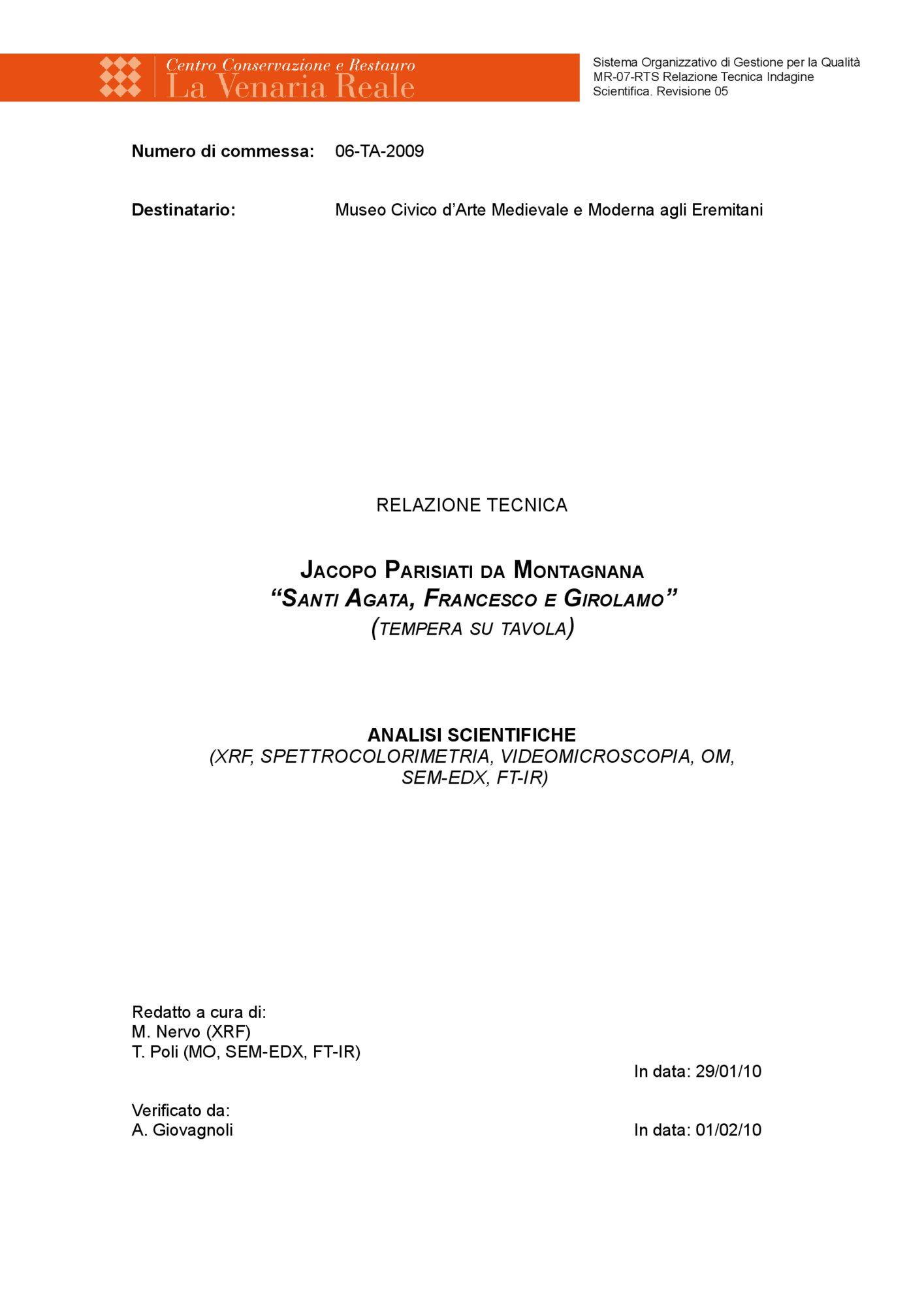 Relazione tecnica indagini scientifiche