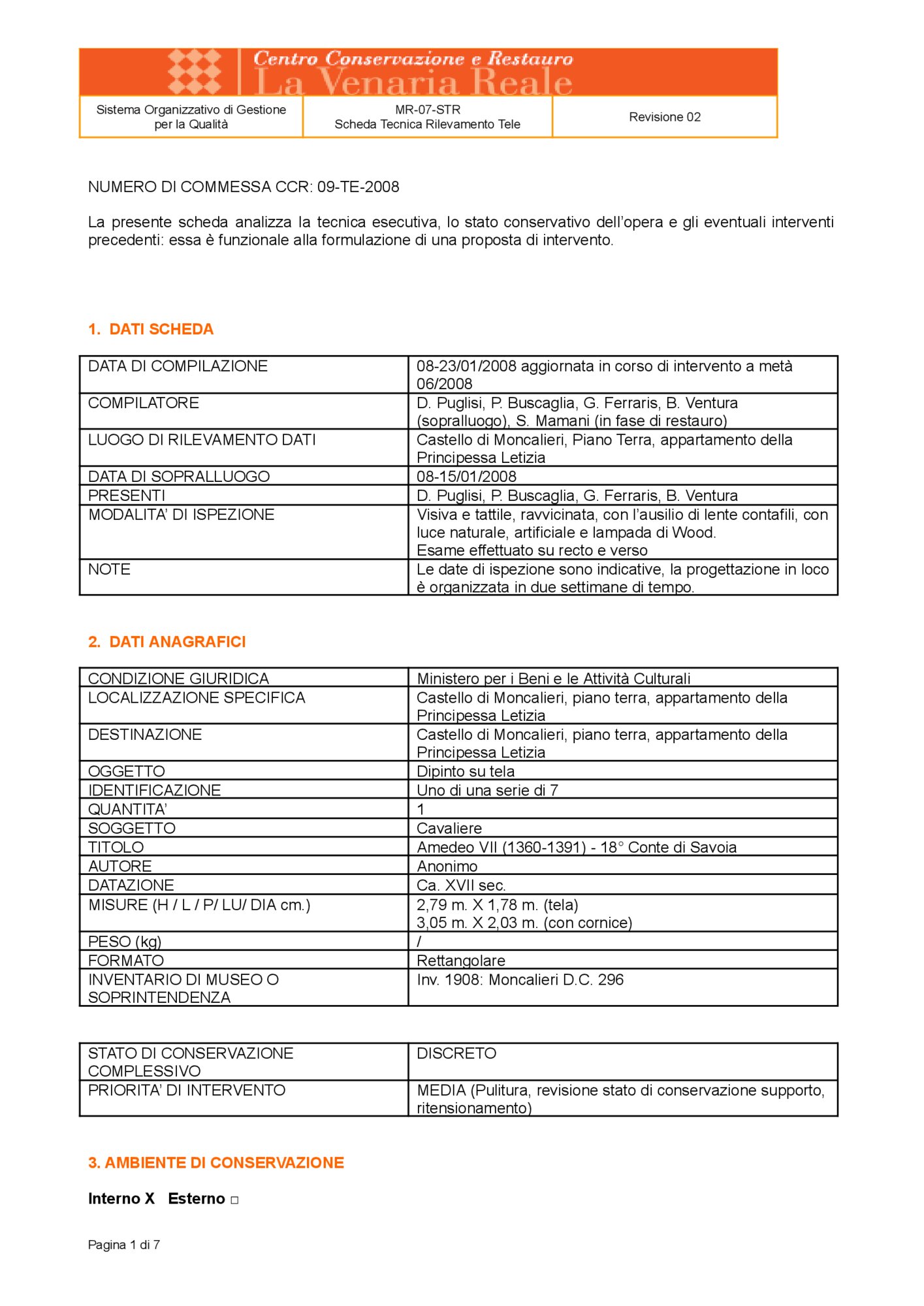 Detection data sheet