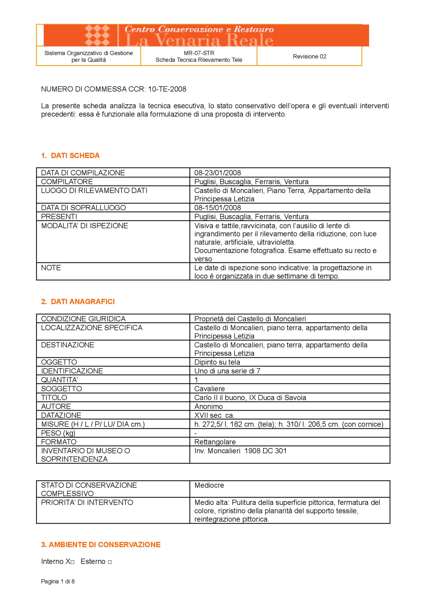 Detection data sheet