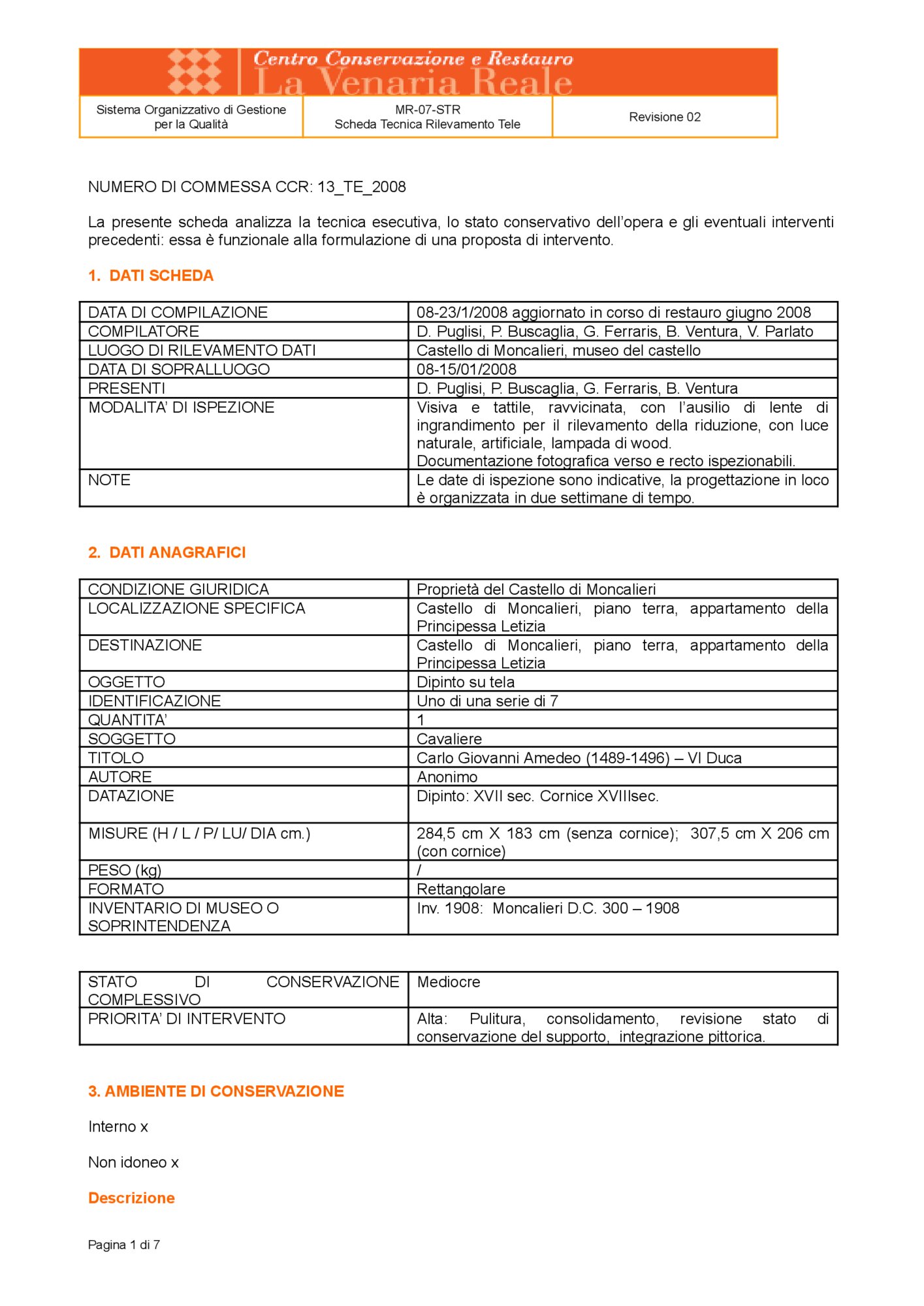 Detection data sheet