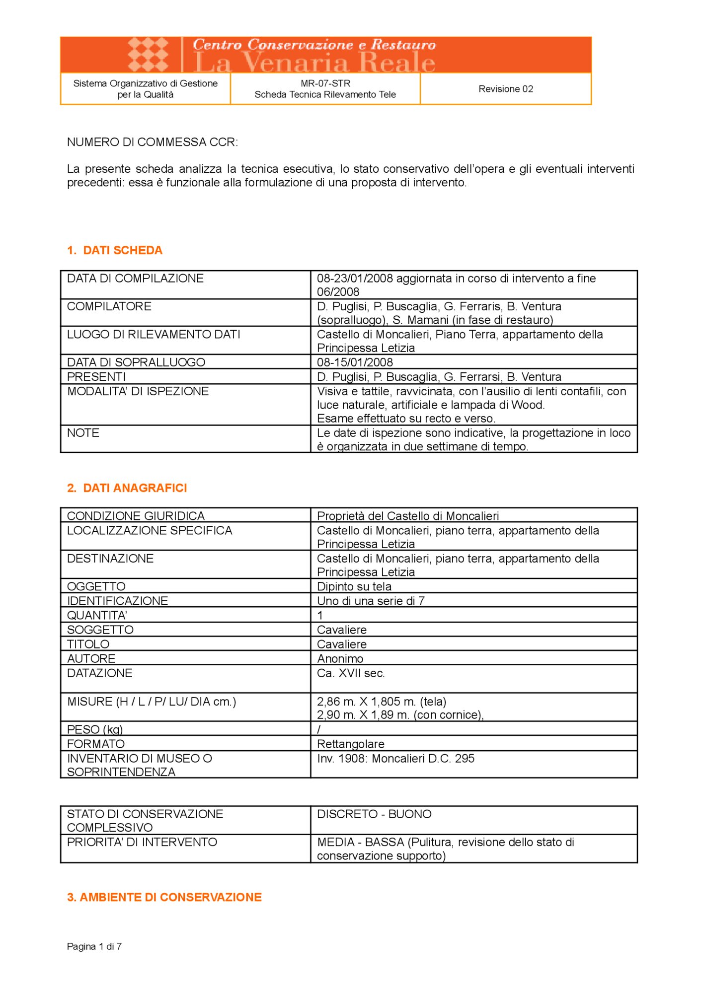 Detection data sheet