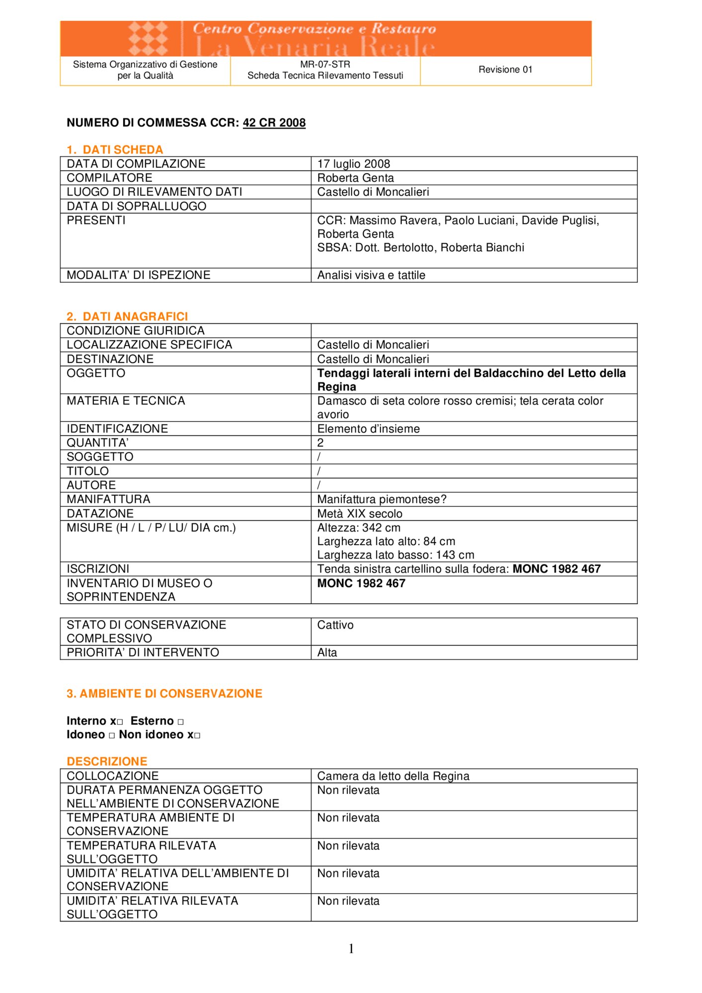 Data sheet for the detection of internal blinds