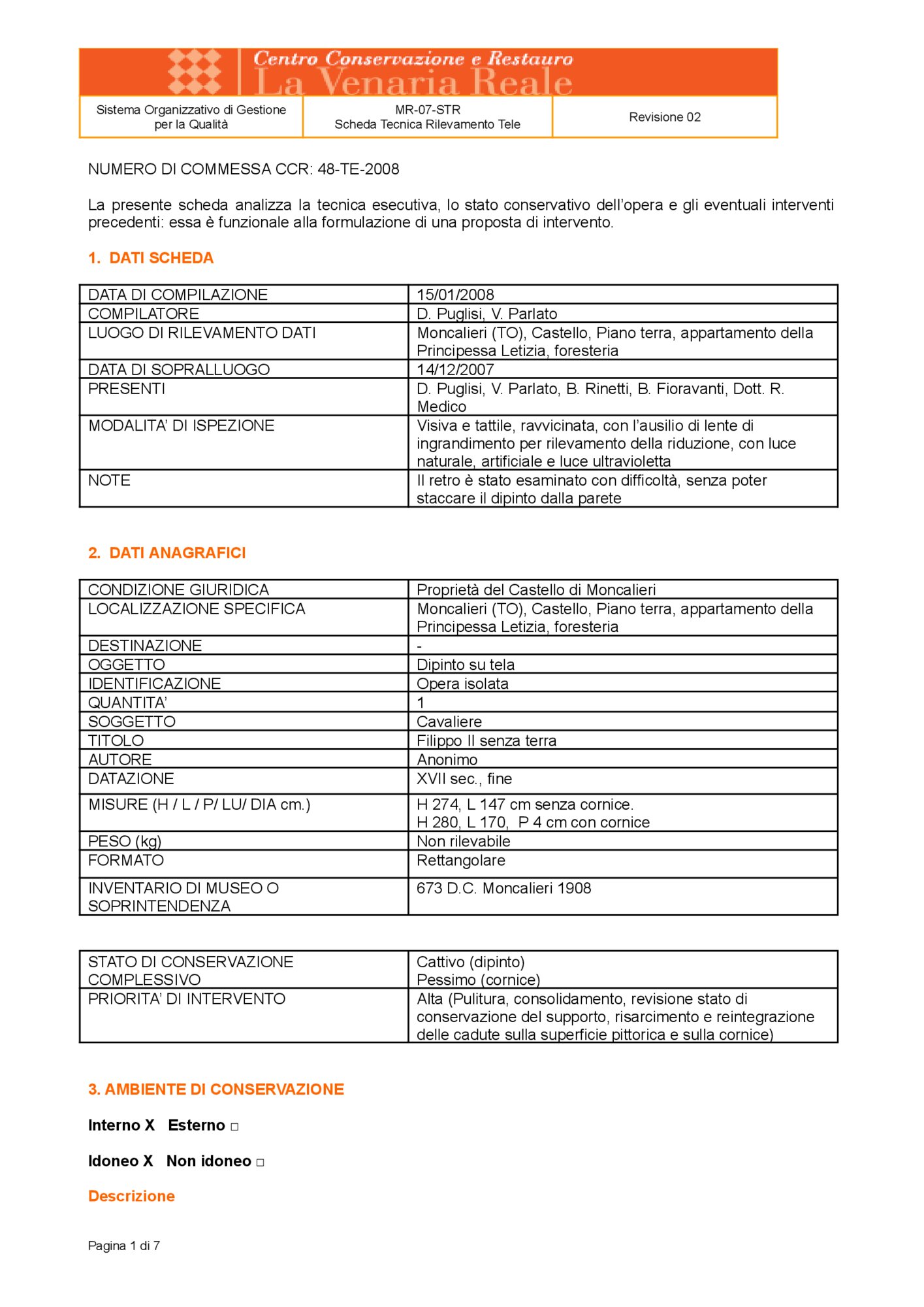 Detection data sheet