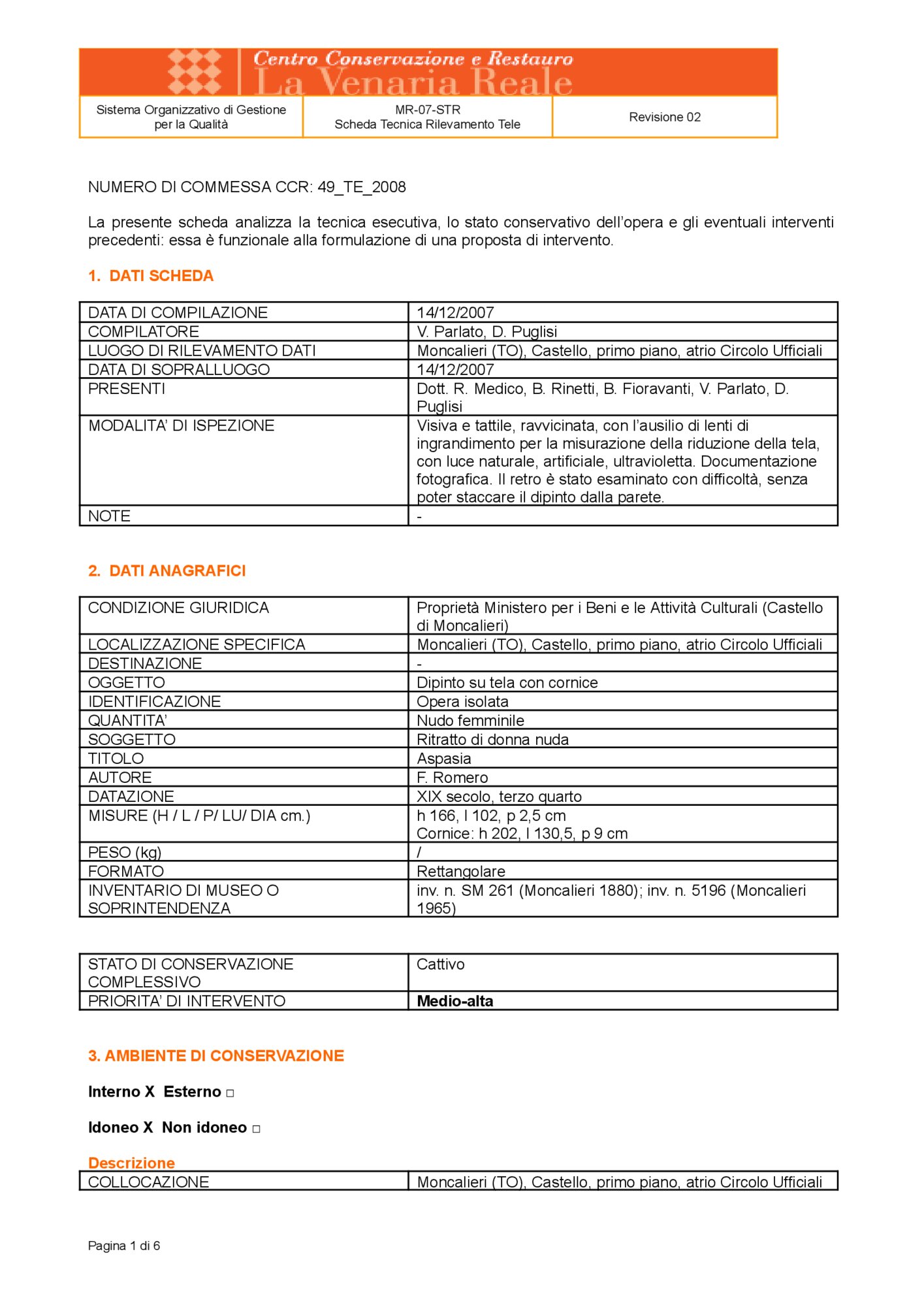 Scheda tecnica di rilevamento