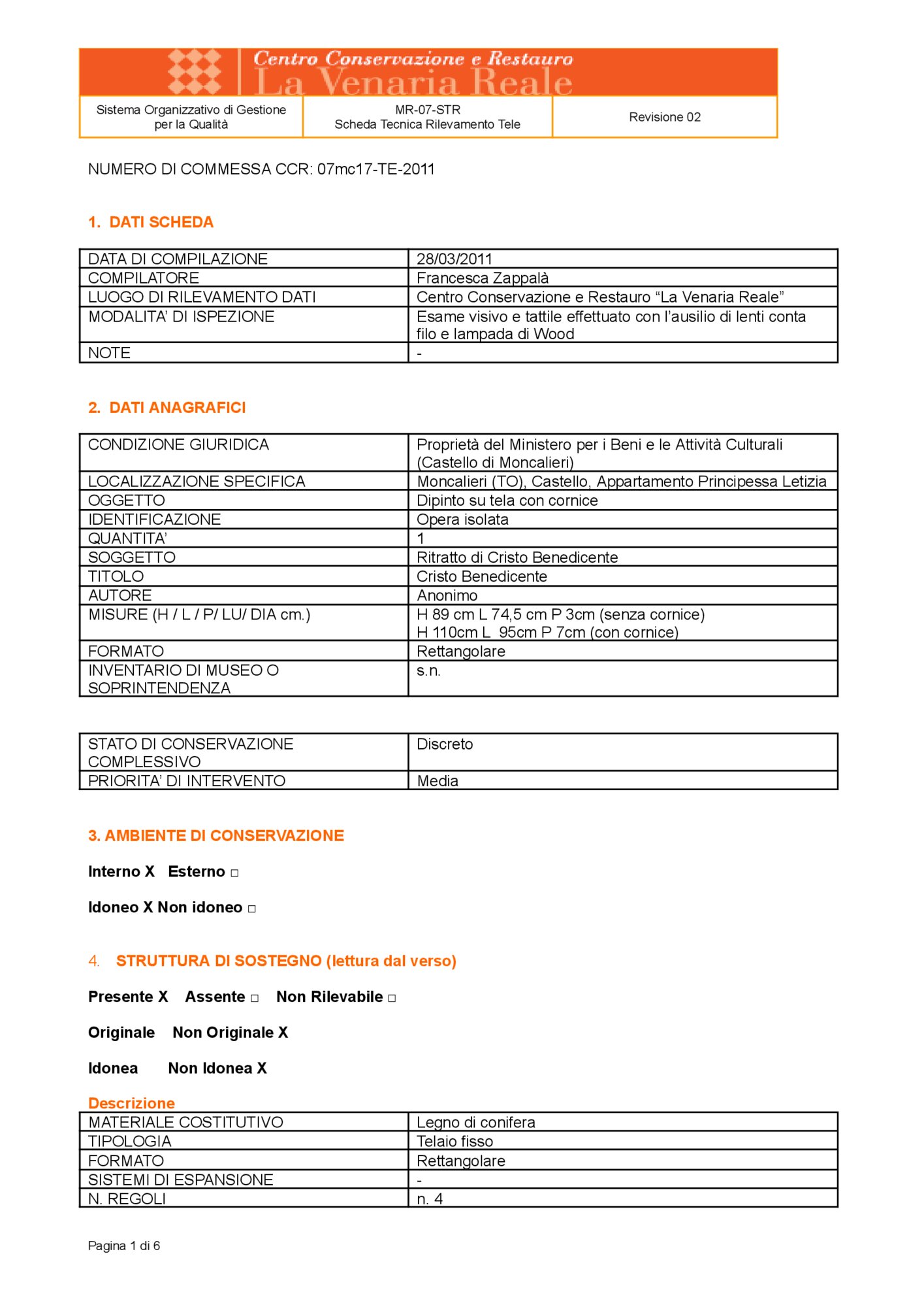 Detection data sheet