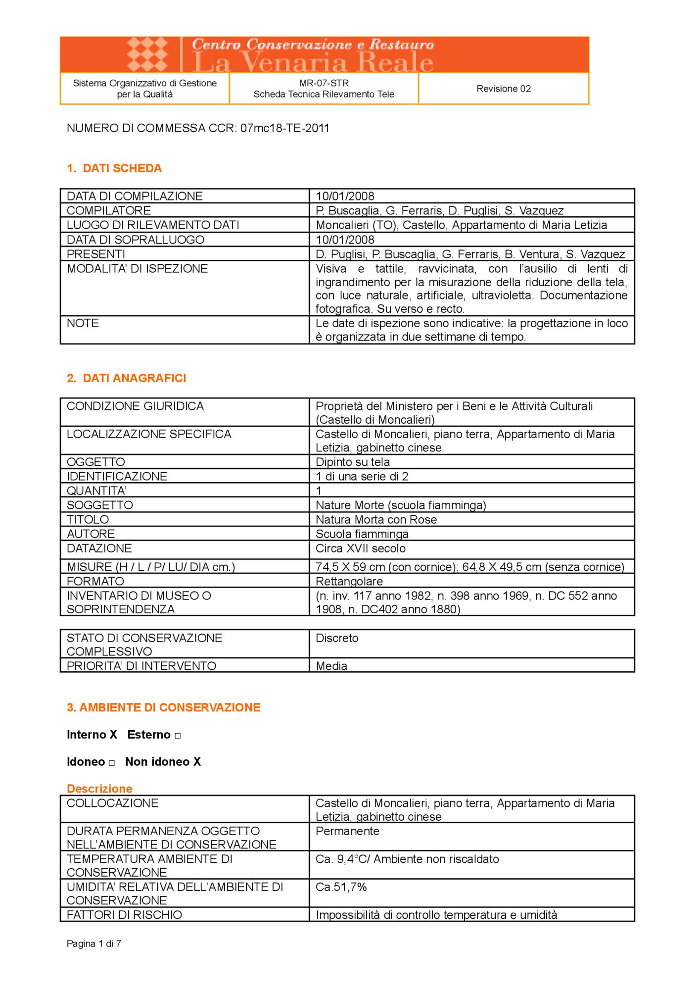 Detection data sheet