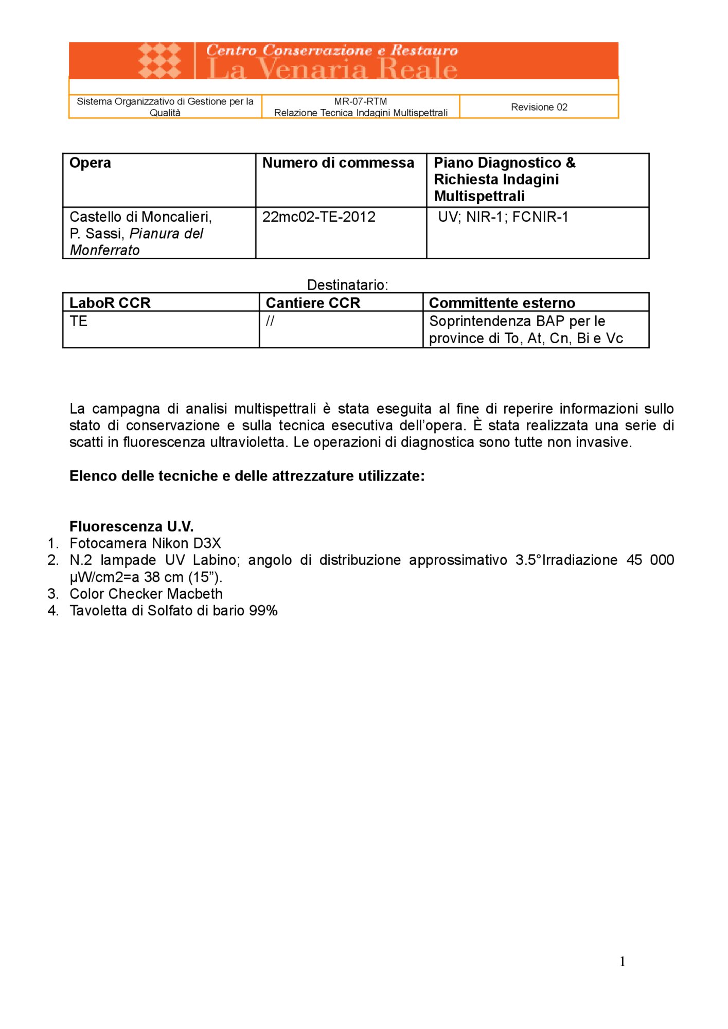 Relazione tecnica indagini multispettrali