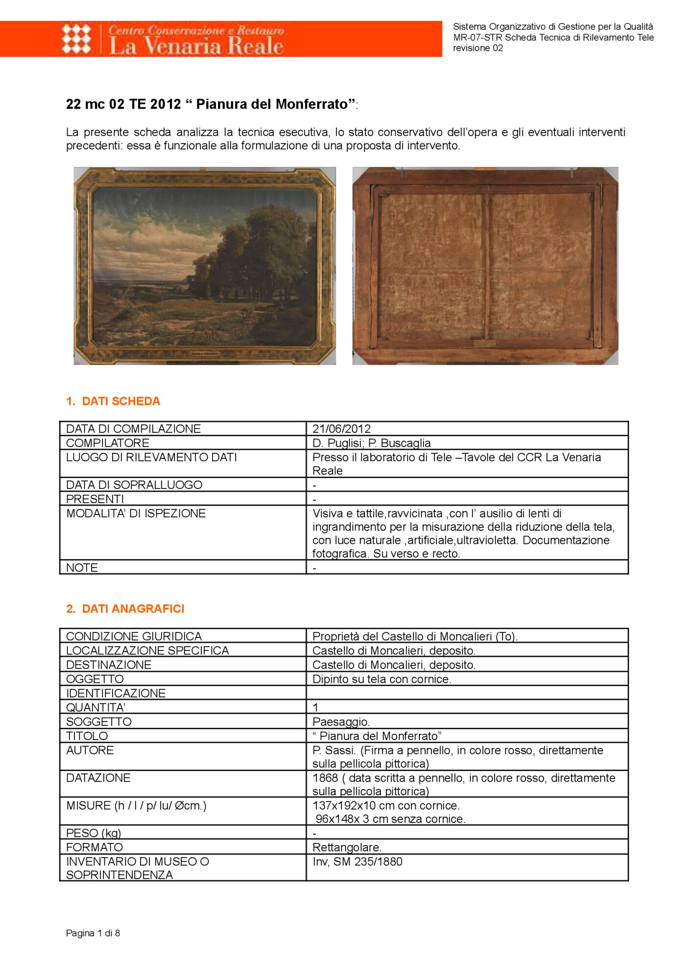 Scheda tecnica di rilevamento