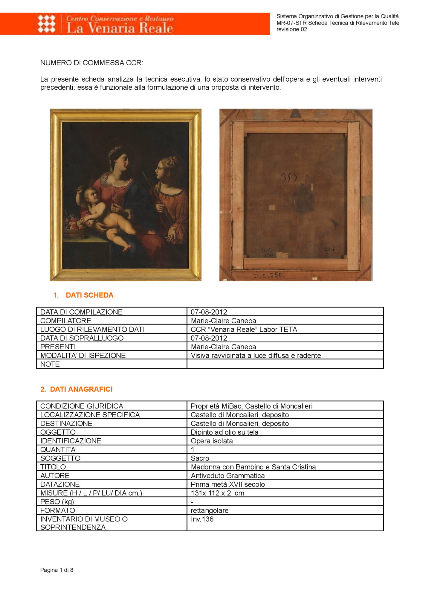 Scheda tecnica di rilevamento