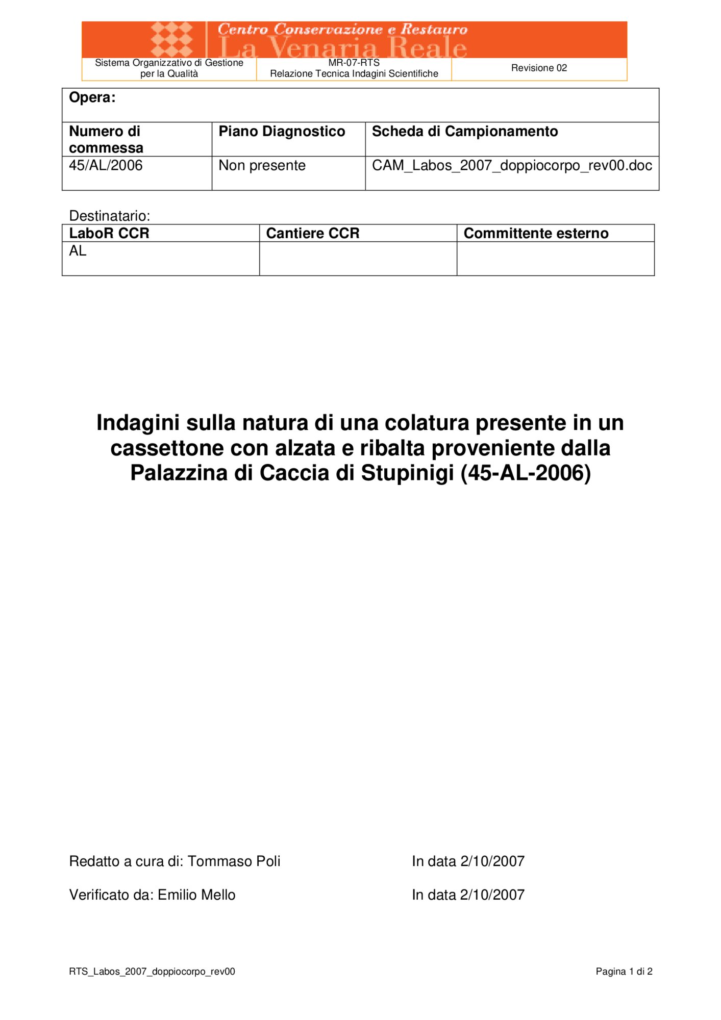 Technical report on scientific investigations