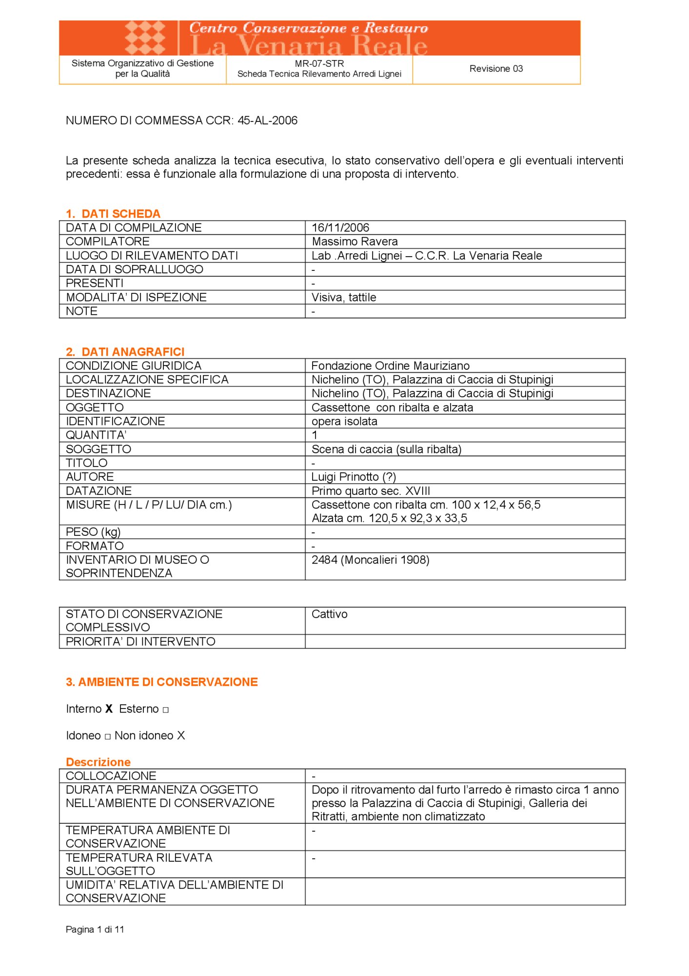 Detection data sheet